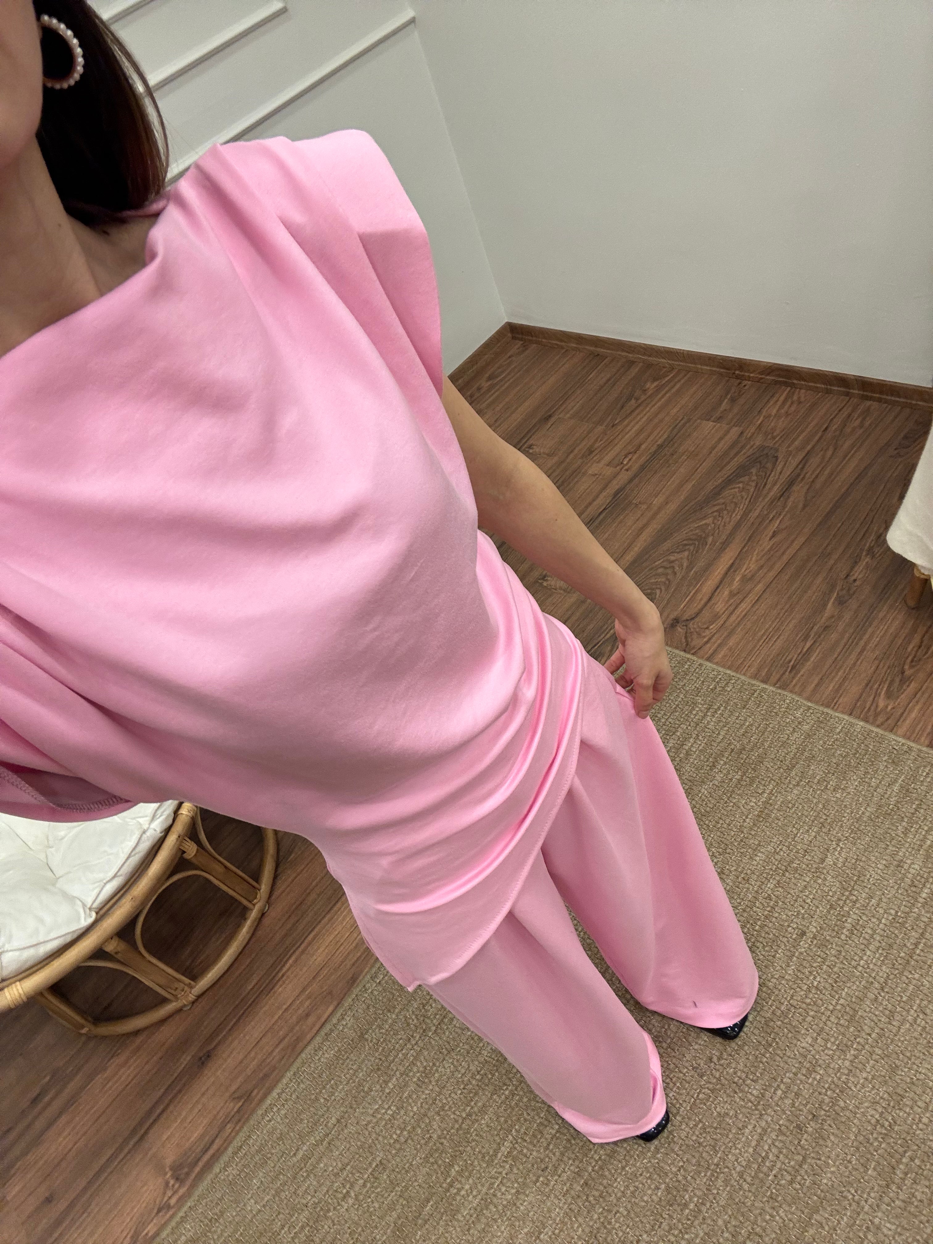 Stella Özel Tasarım İspanyol Pantolon Bluz Toz Pembe Takım