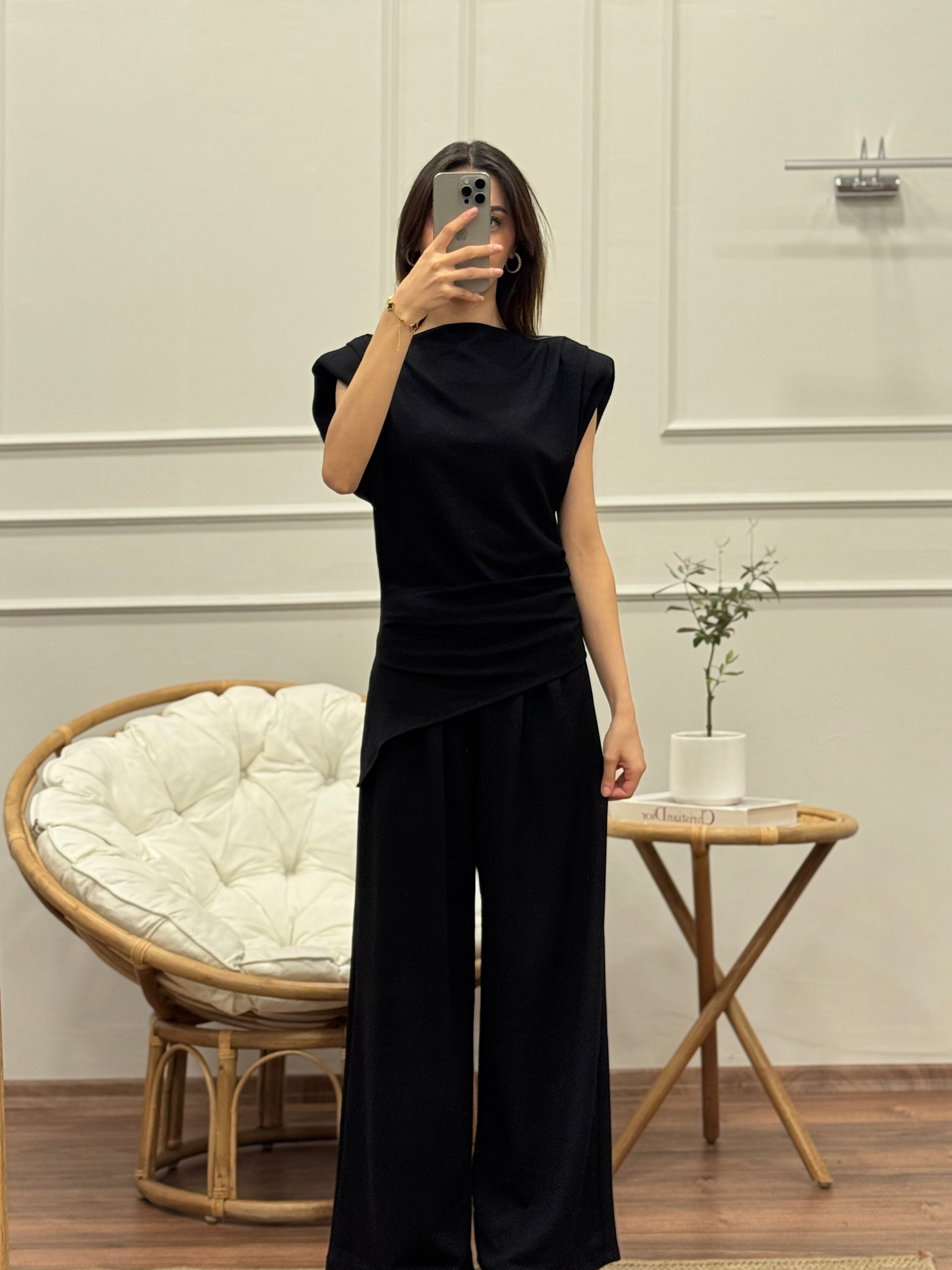 Stella Özel Tasarım İspanyol Pantolon Bluz Siyah Takım