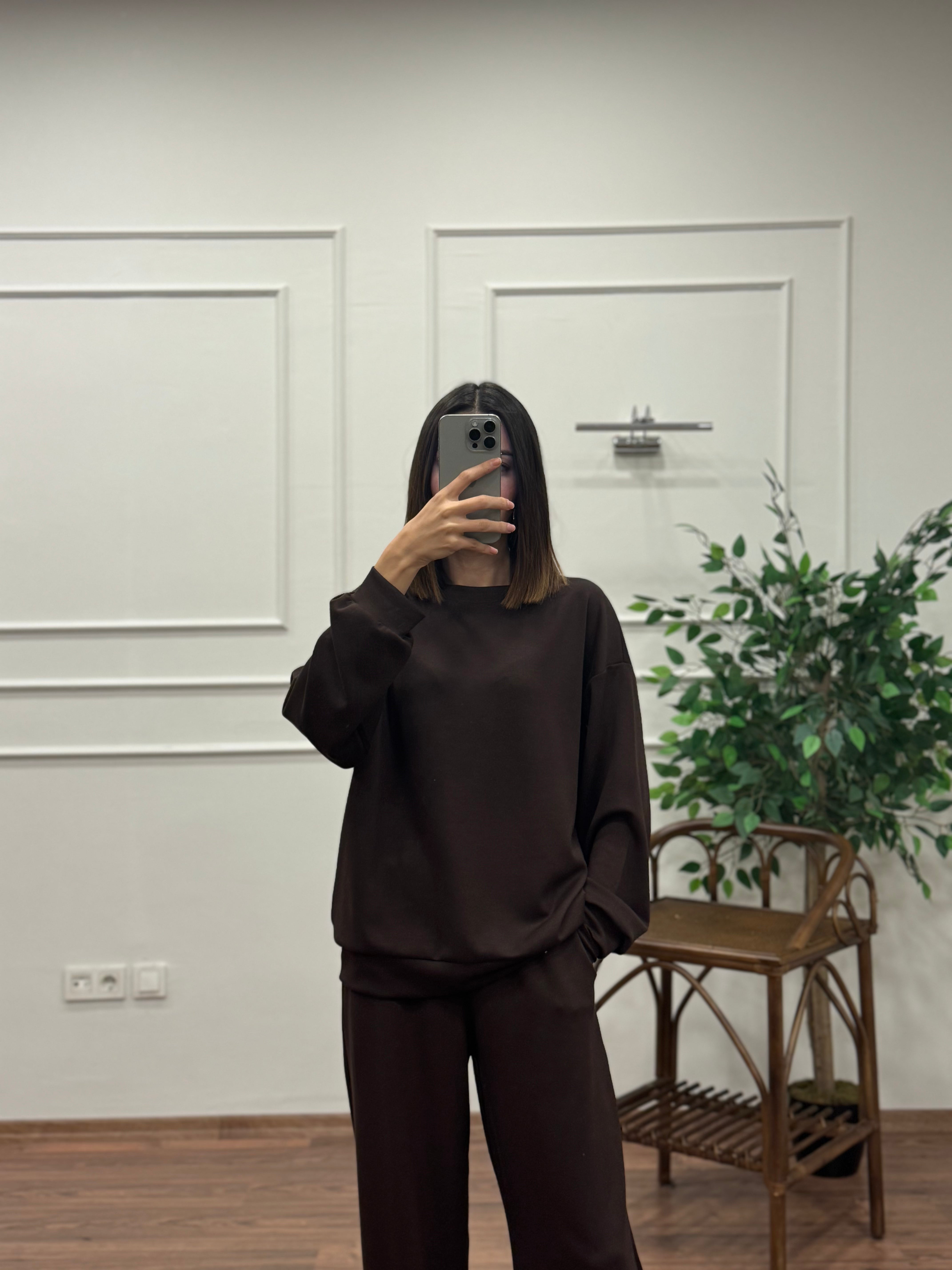 Basic Modal Kumaş Kahverengi Takım