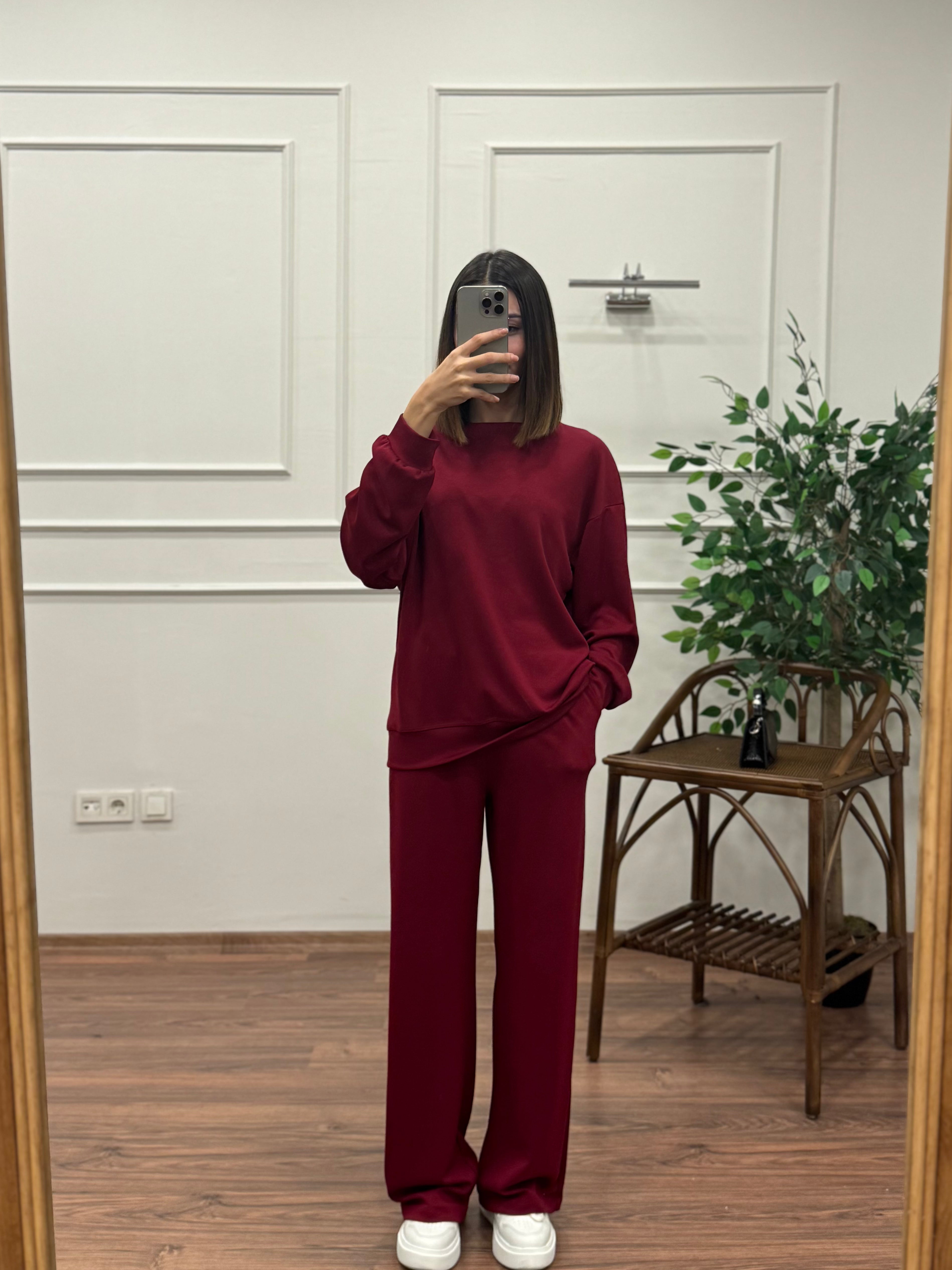 Basic Modal Kumaş Bordo Takım