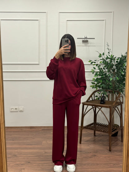 Basic Modal Kumaş Bordo Takım