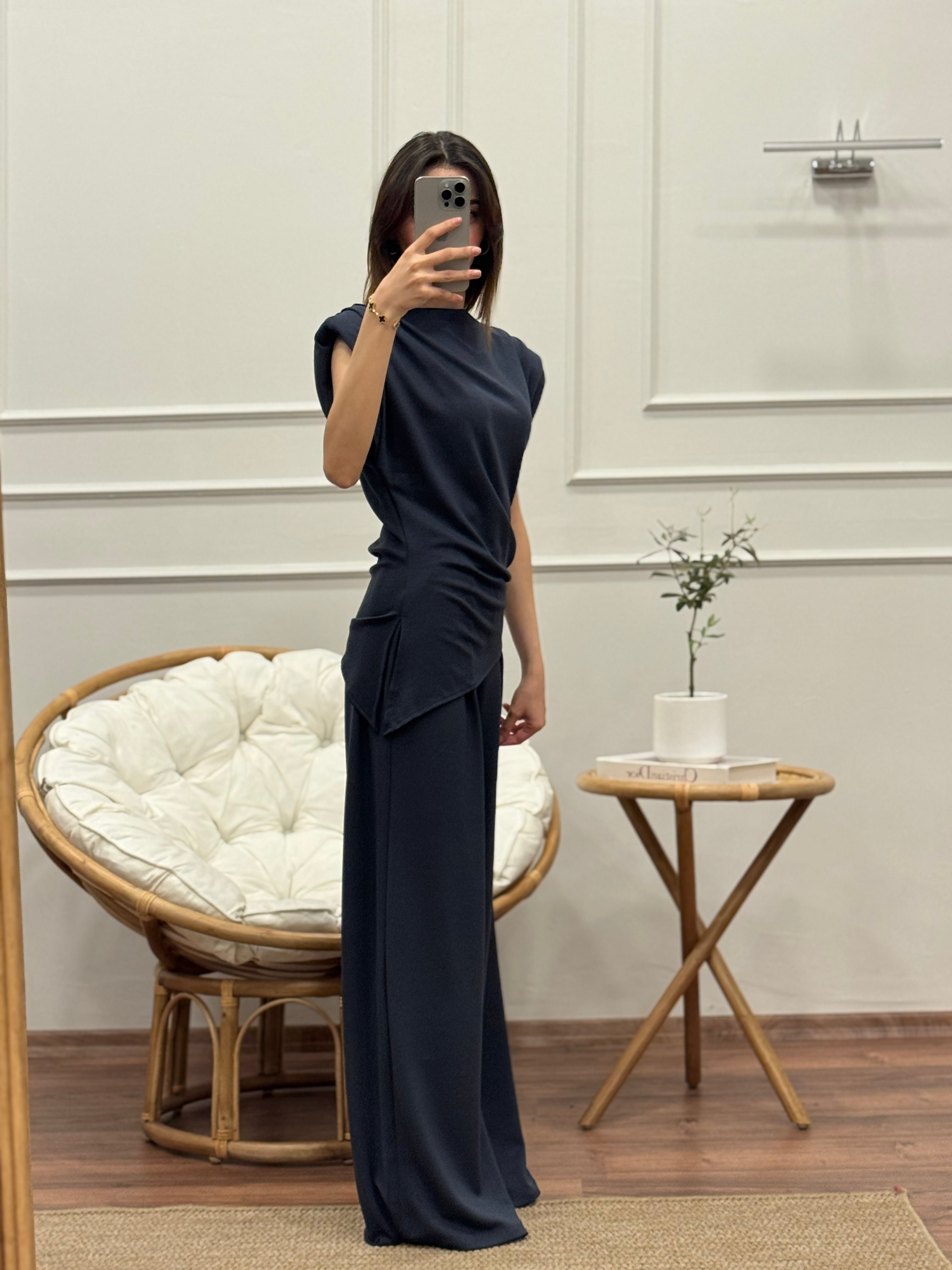 Stella Özel Tasarım İspanyol Pantolon Bluz Antrasit Takım