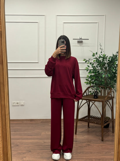 Basic Modal Kumaş Bordo Takım