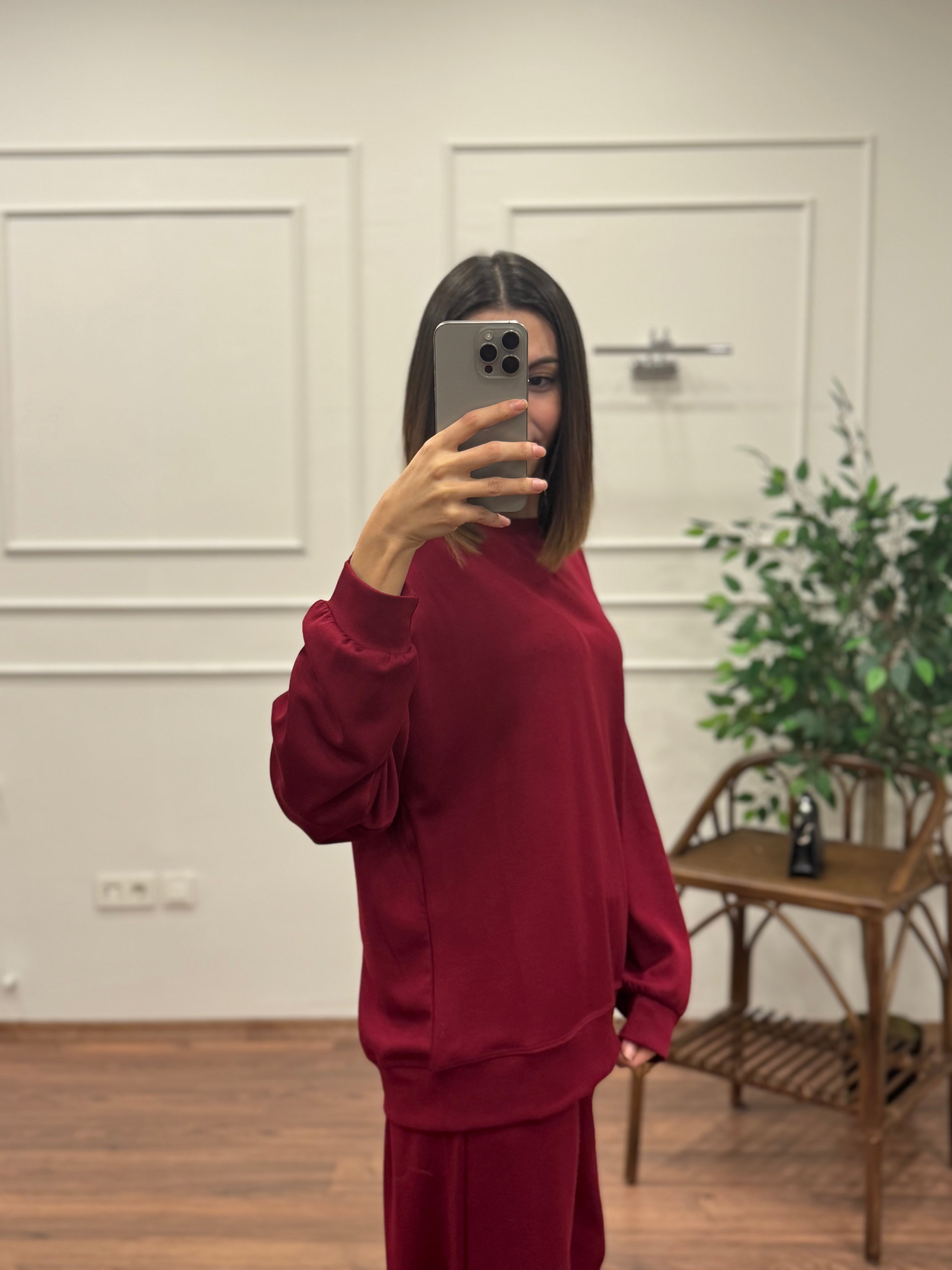 Basic Modal Kumaş Bordo Takım