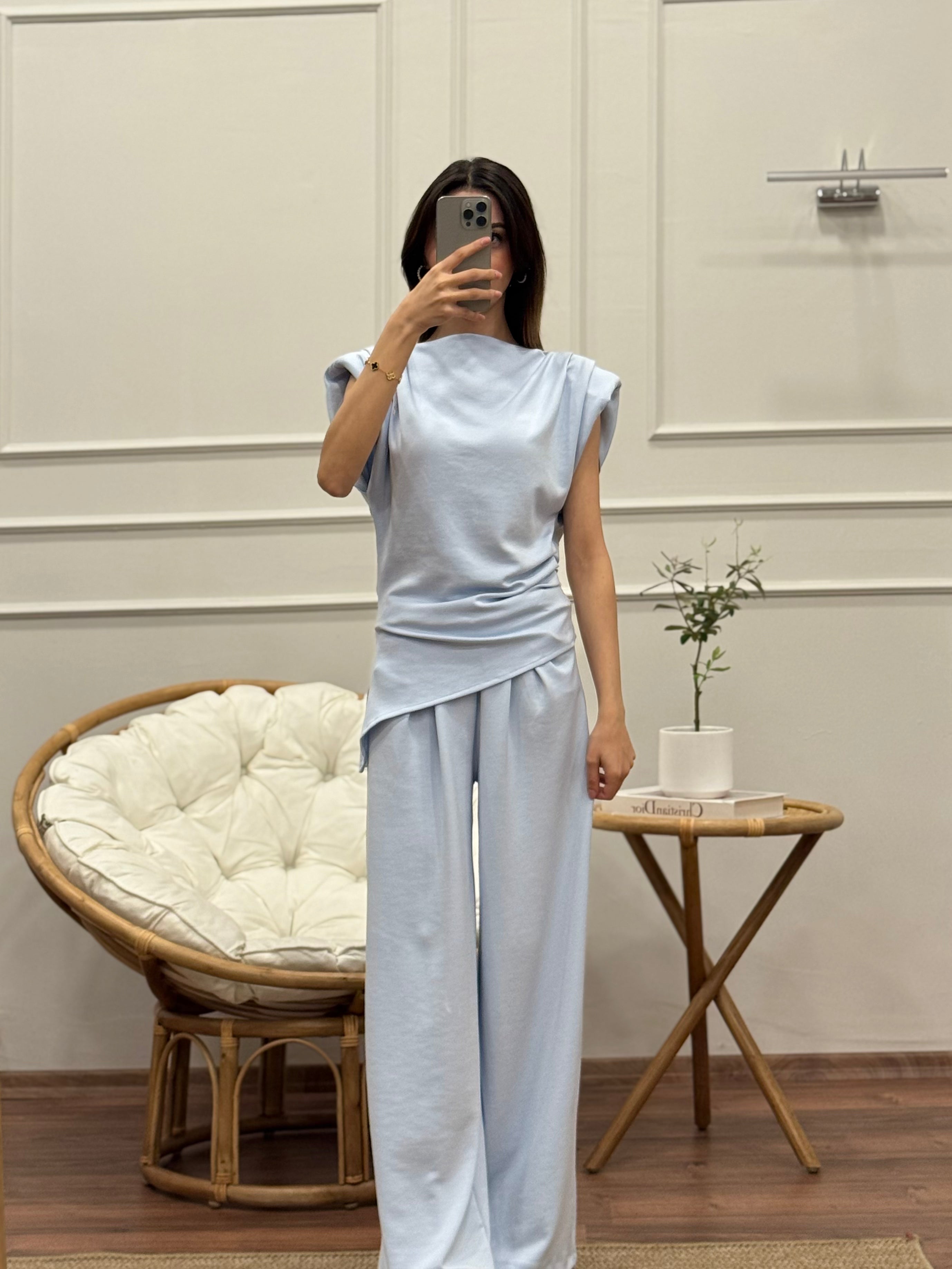 Stella Özel Tasarım İspanyol Pantolon Bluz Bebe Mavisi Takım