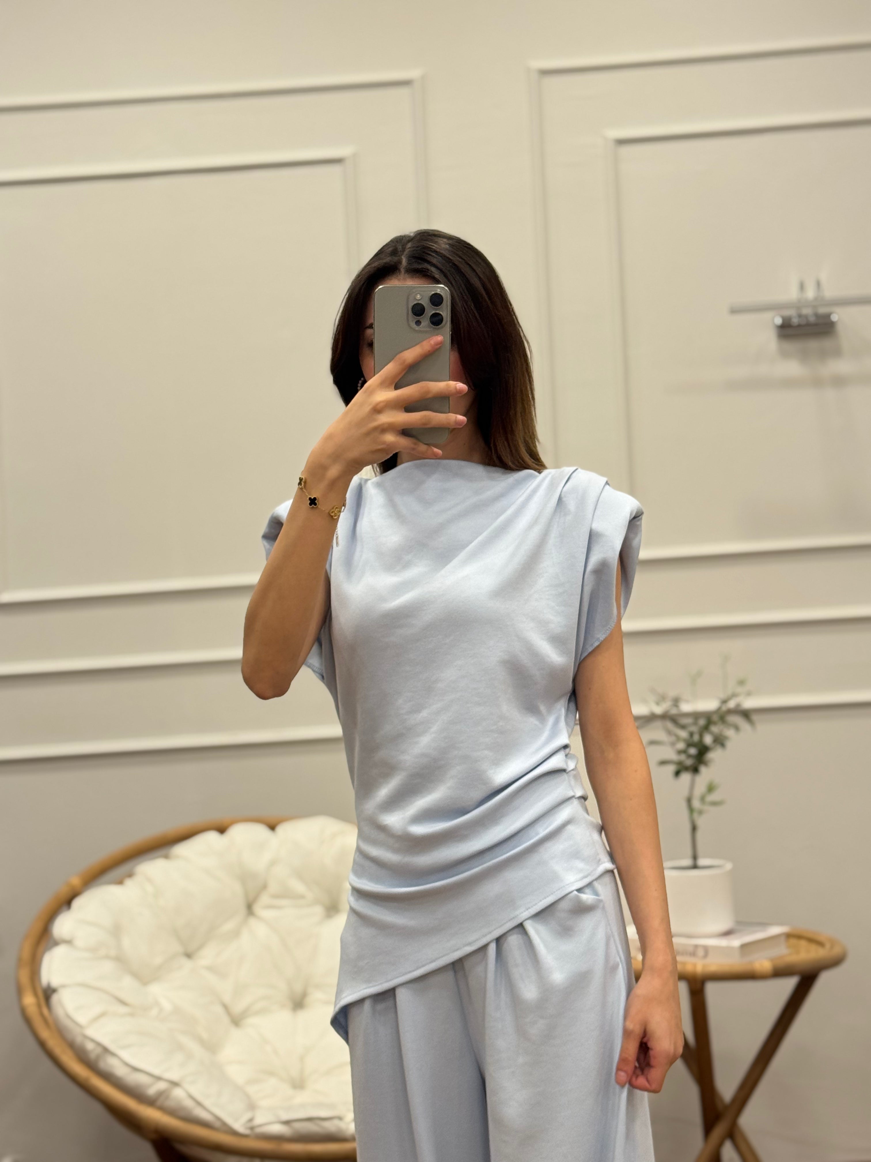 Stella Özel Tasarım İspanyol Pantolon Bluz Bebe Mavisi Takım