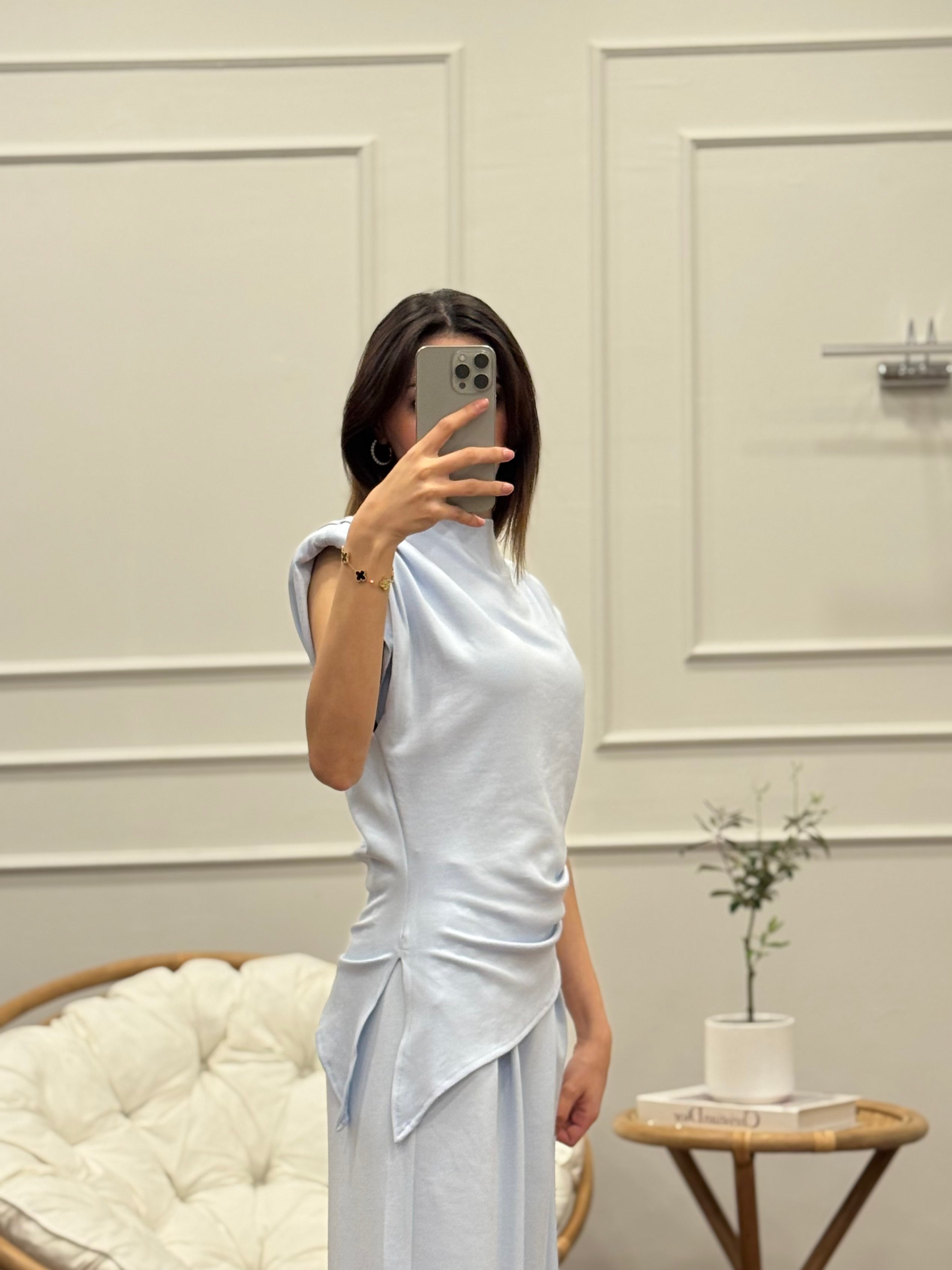 Stella Özel Tasarım İspanyol Pantolon Bluz Bebe Mavisi Takım