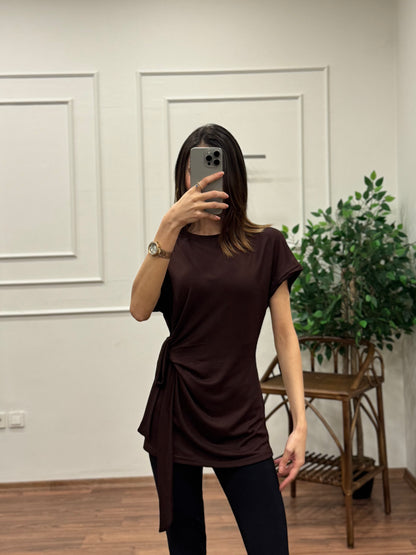 Vesla Bağlama Detay Kahverengi Bluz