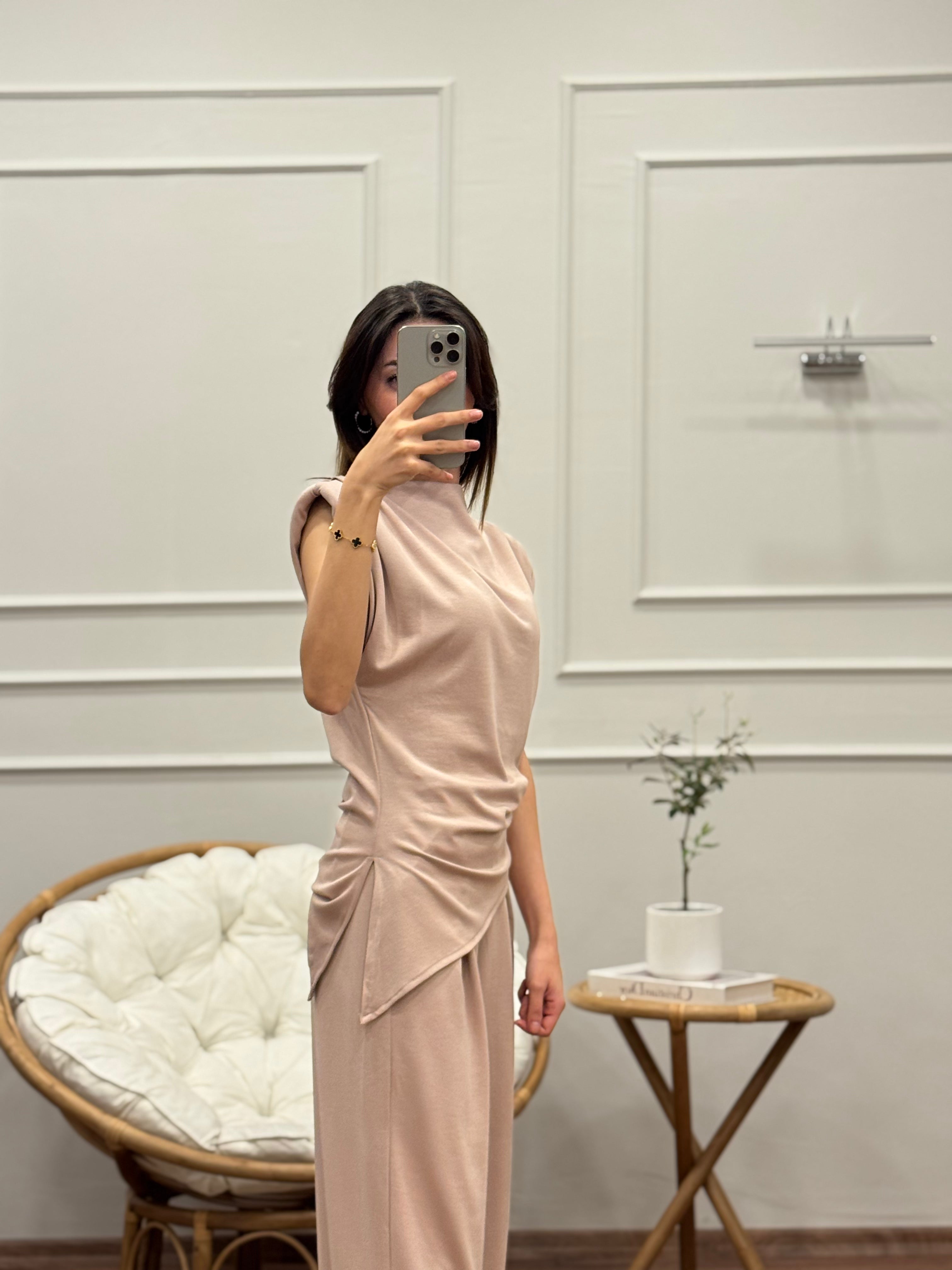 Stella Özel Tasarım İspanyol Pantolon Bluz Bej Takım