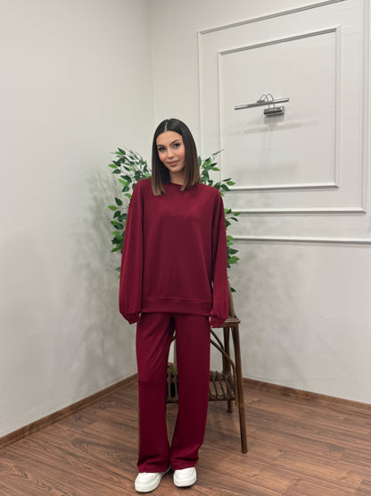 Basic Modal Kumaş Bordo Takım