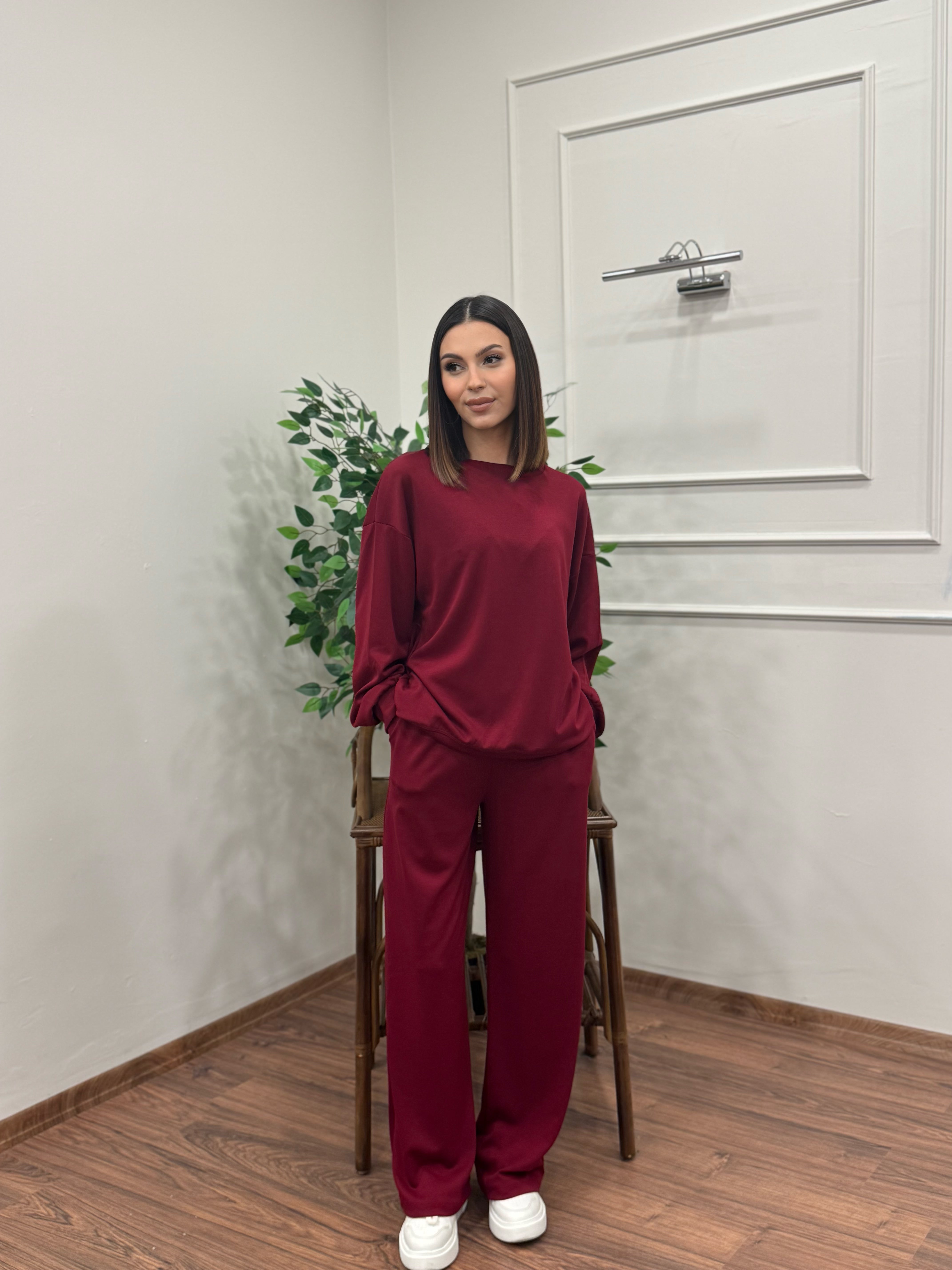 Basic Modal Kumaş Bordo Takım