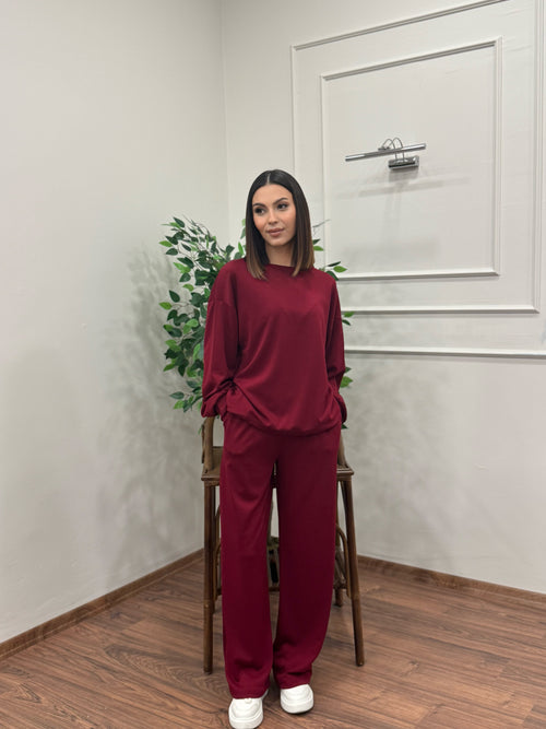 Basic Modal Kumaş Bordo Takım