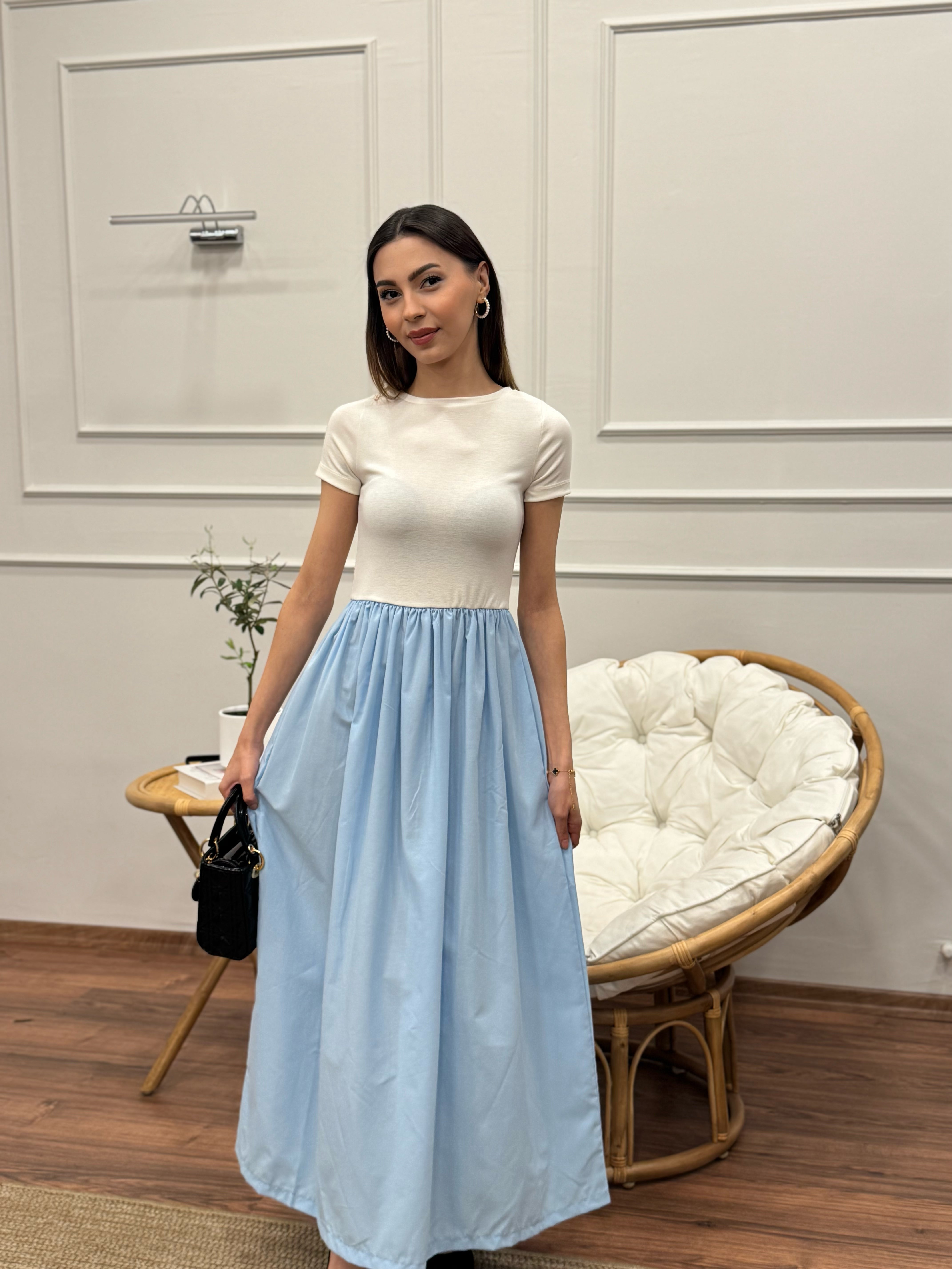 Diana Kloş Kemerli Bebe Mavisi Elbise