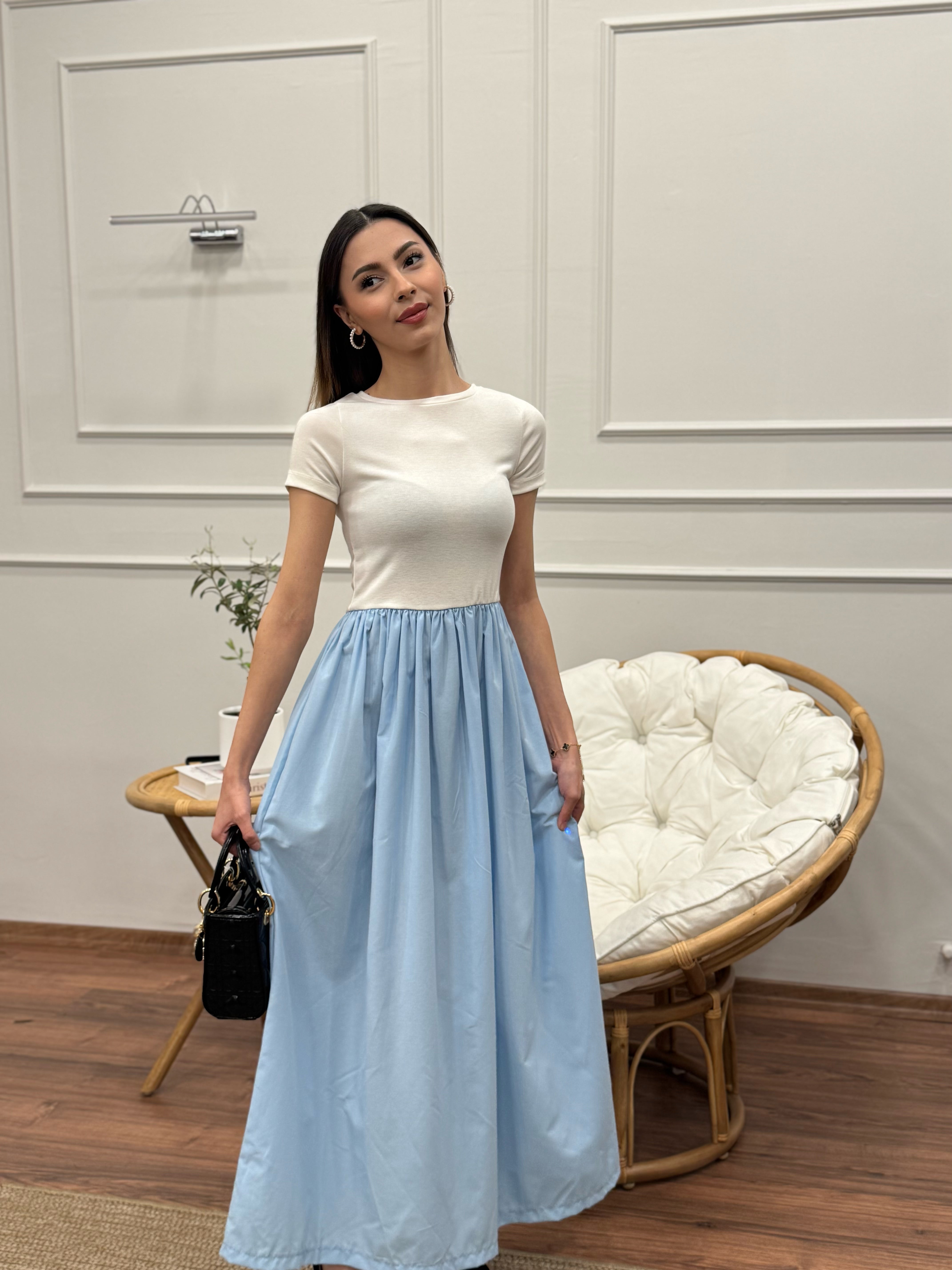 Diana Kloş Kemerli Bebe Mavisi Elbise