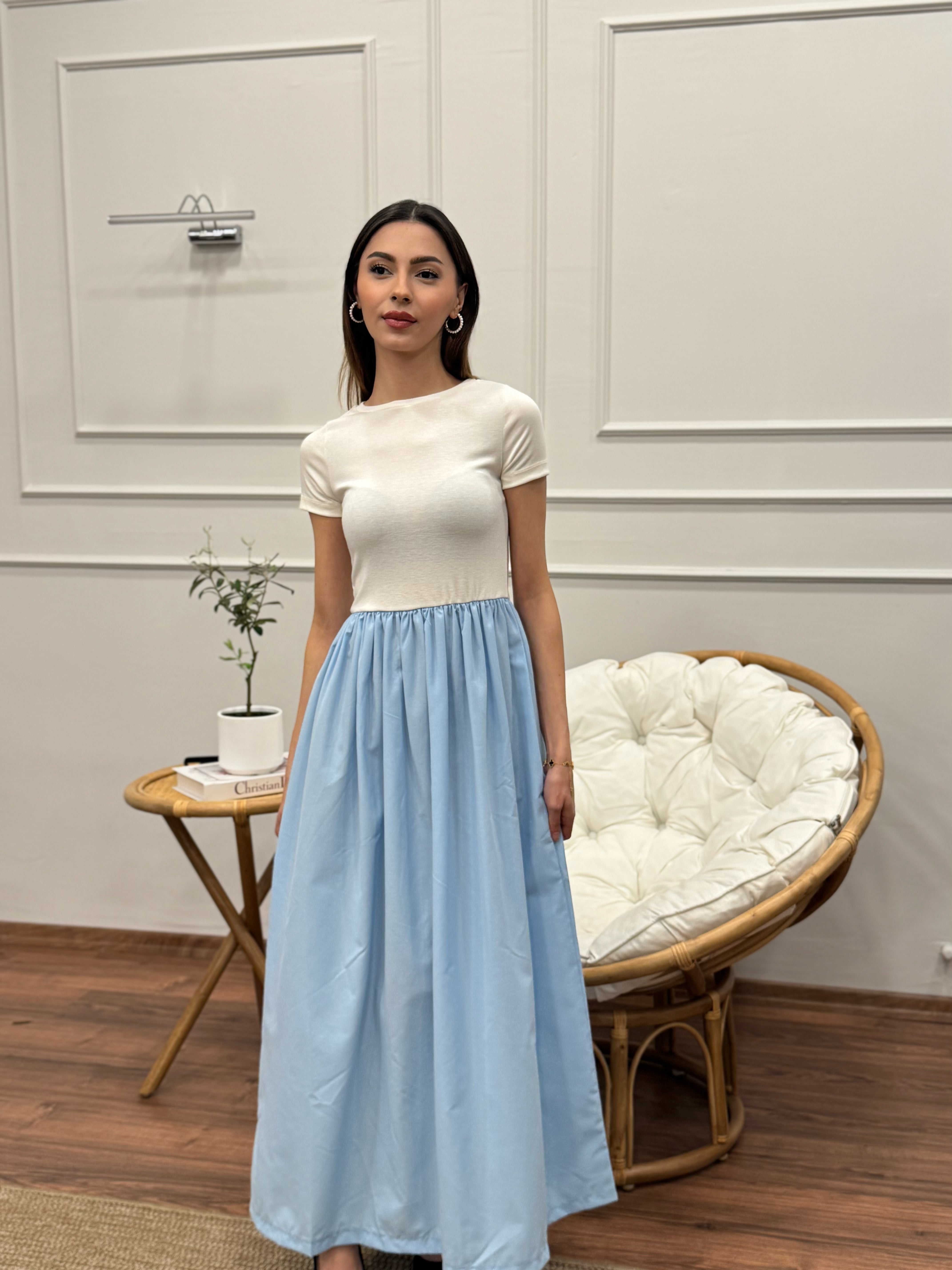 Diana Kloş Kemerli Bebe Mavisi Elbise