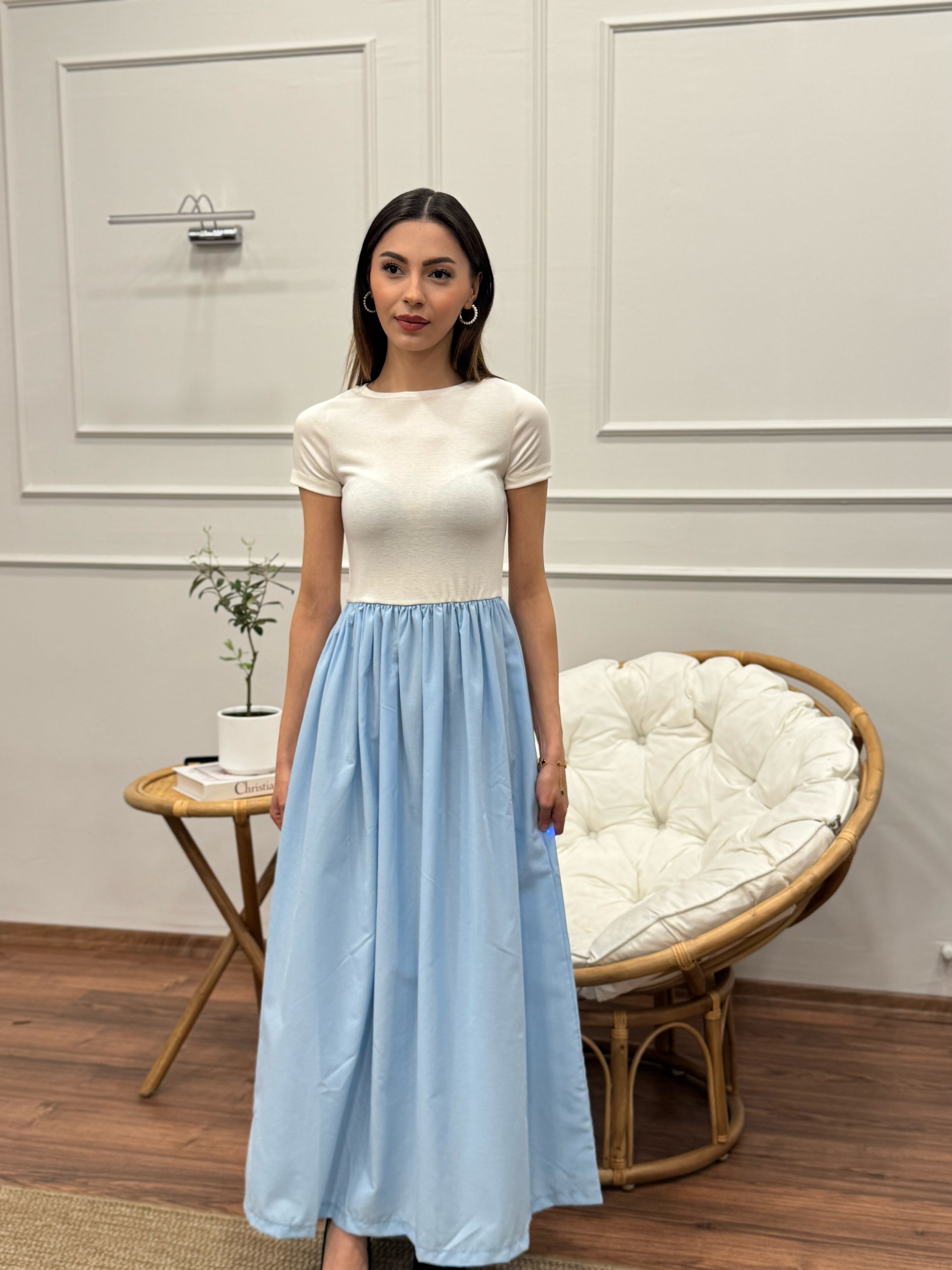 Diana Kloş Kemerli Bebe Mavisi Elbise