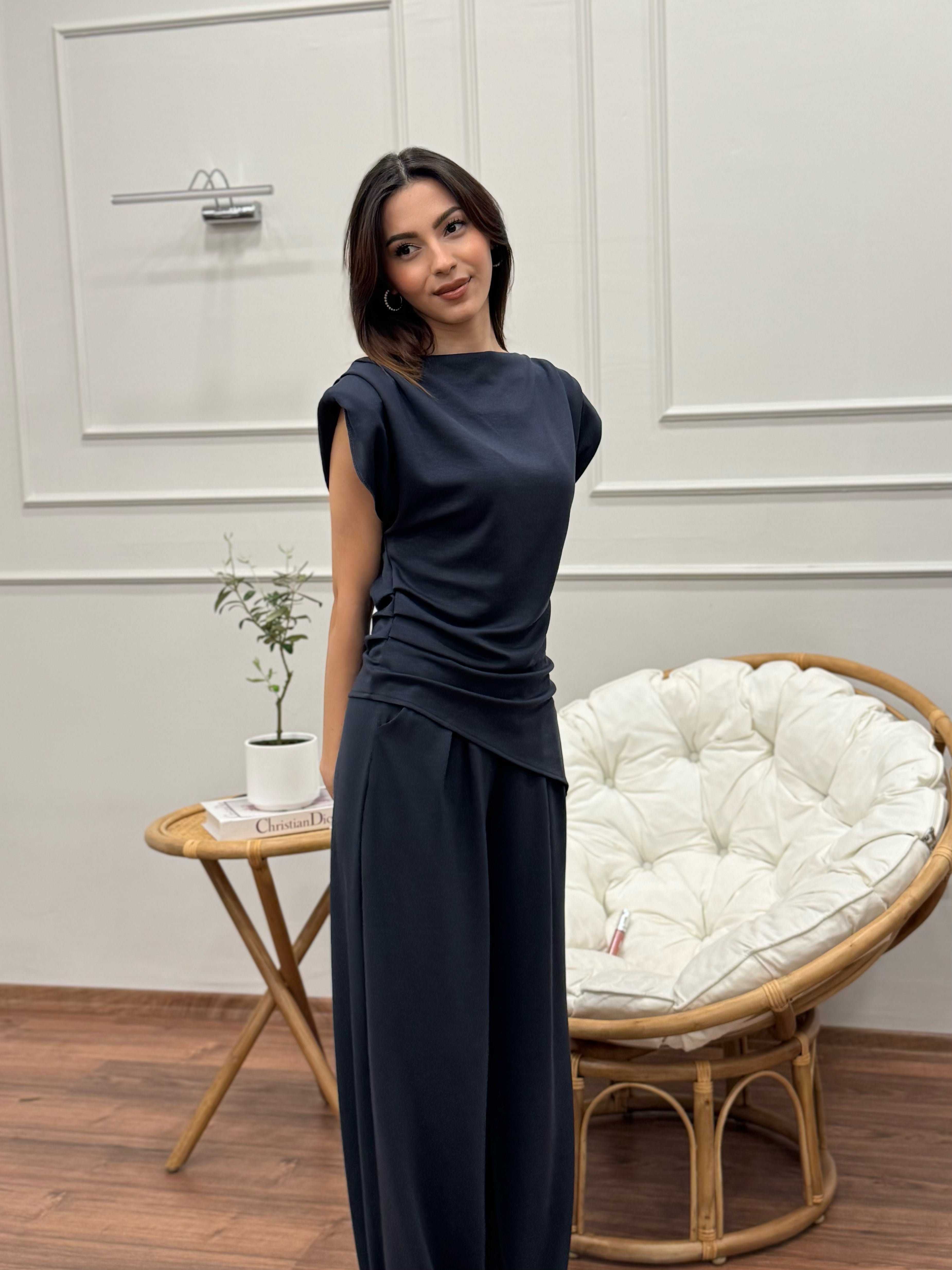 Stella Özel Tasarım İspanyol Pantolon Bluz Antrasit Takım