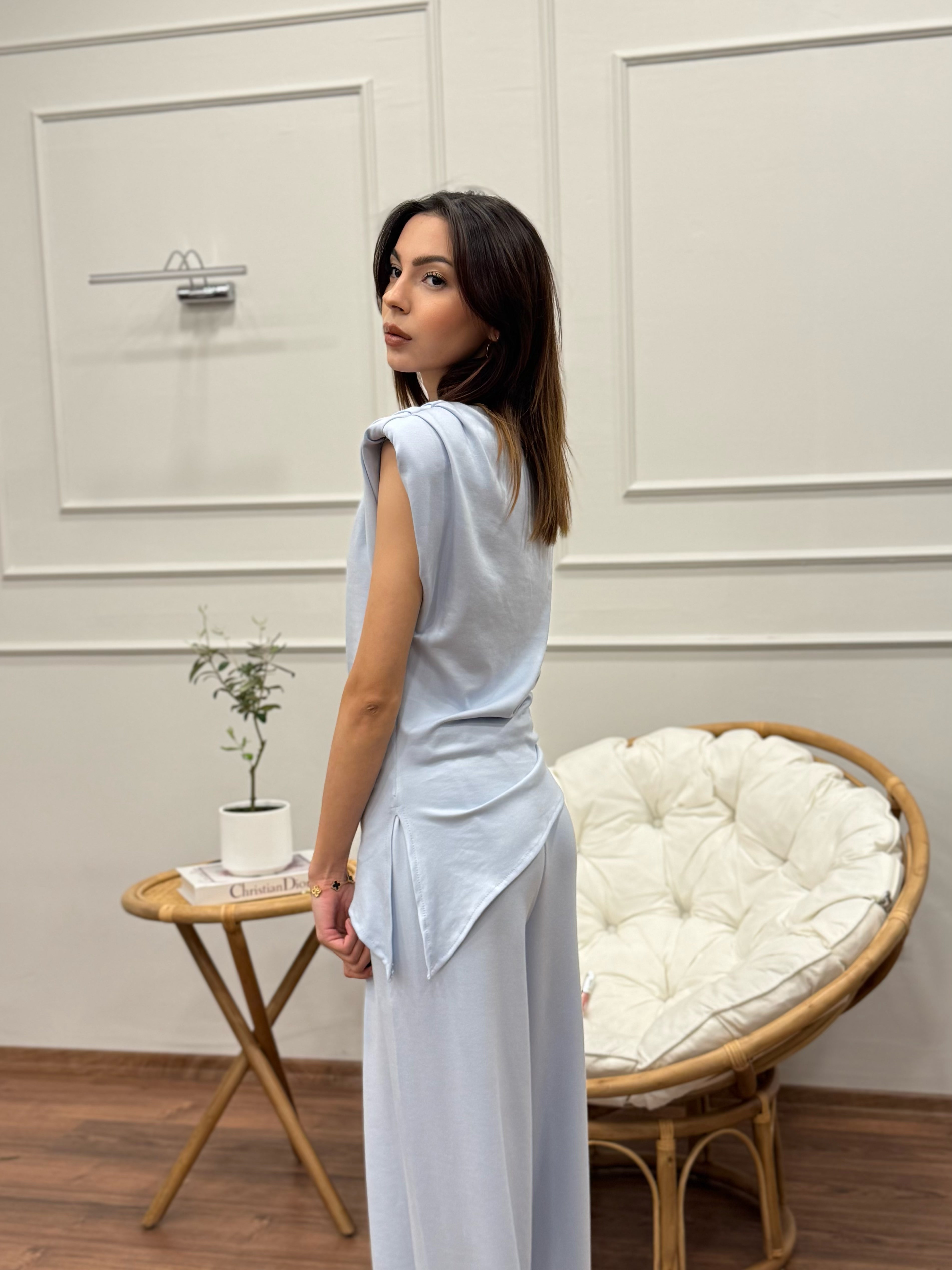 Stella Özel Tasarım İspanyol Pantolon Bluz Bebe Mavisi Takım