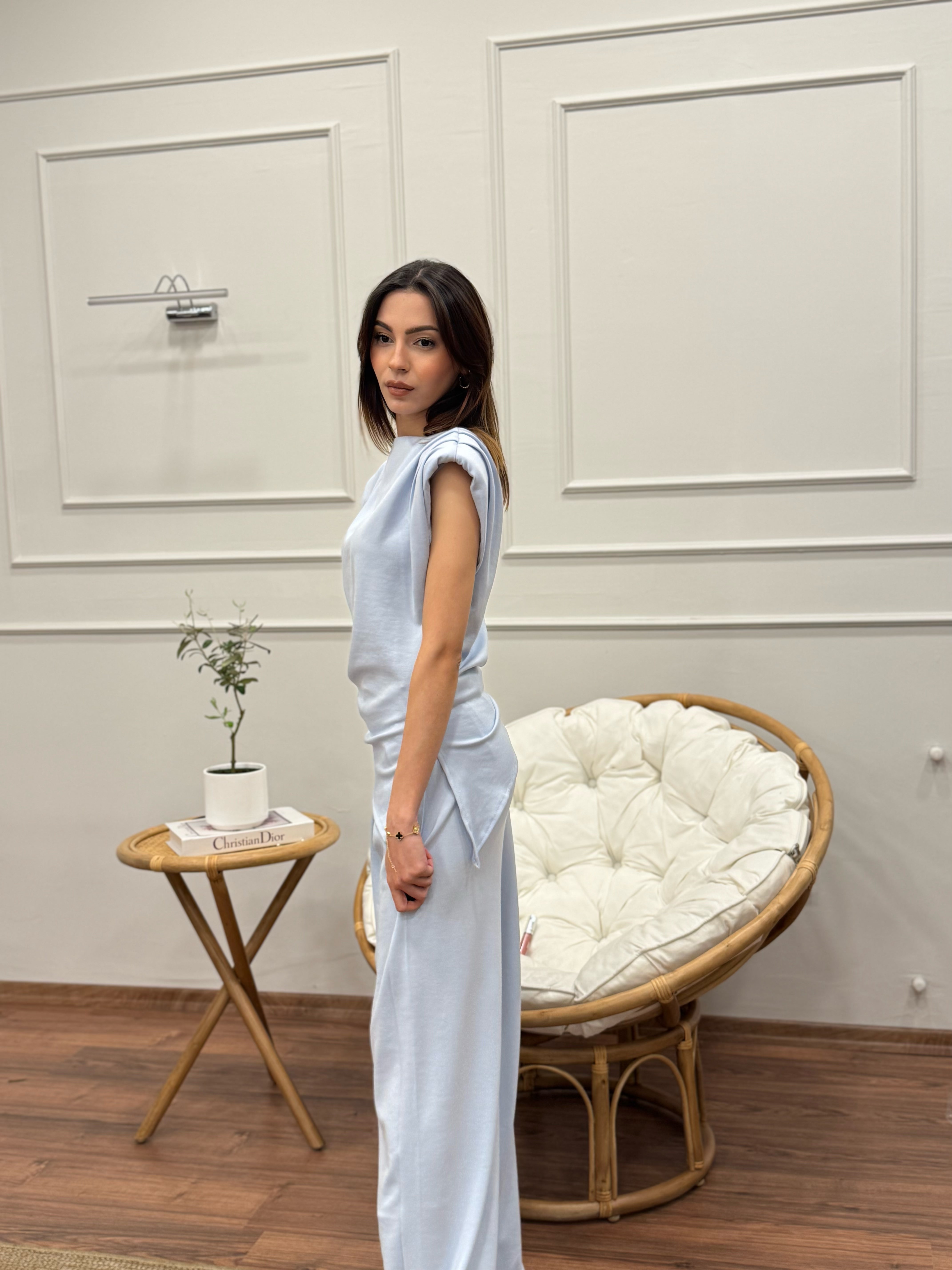 Stella Özel Tasarım İspanyol Pantolon Bluz Bebe Mavisi Takım