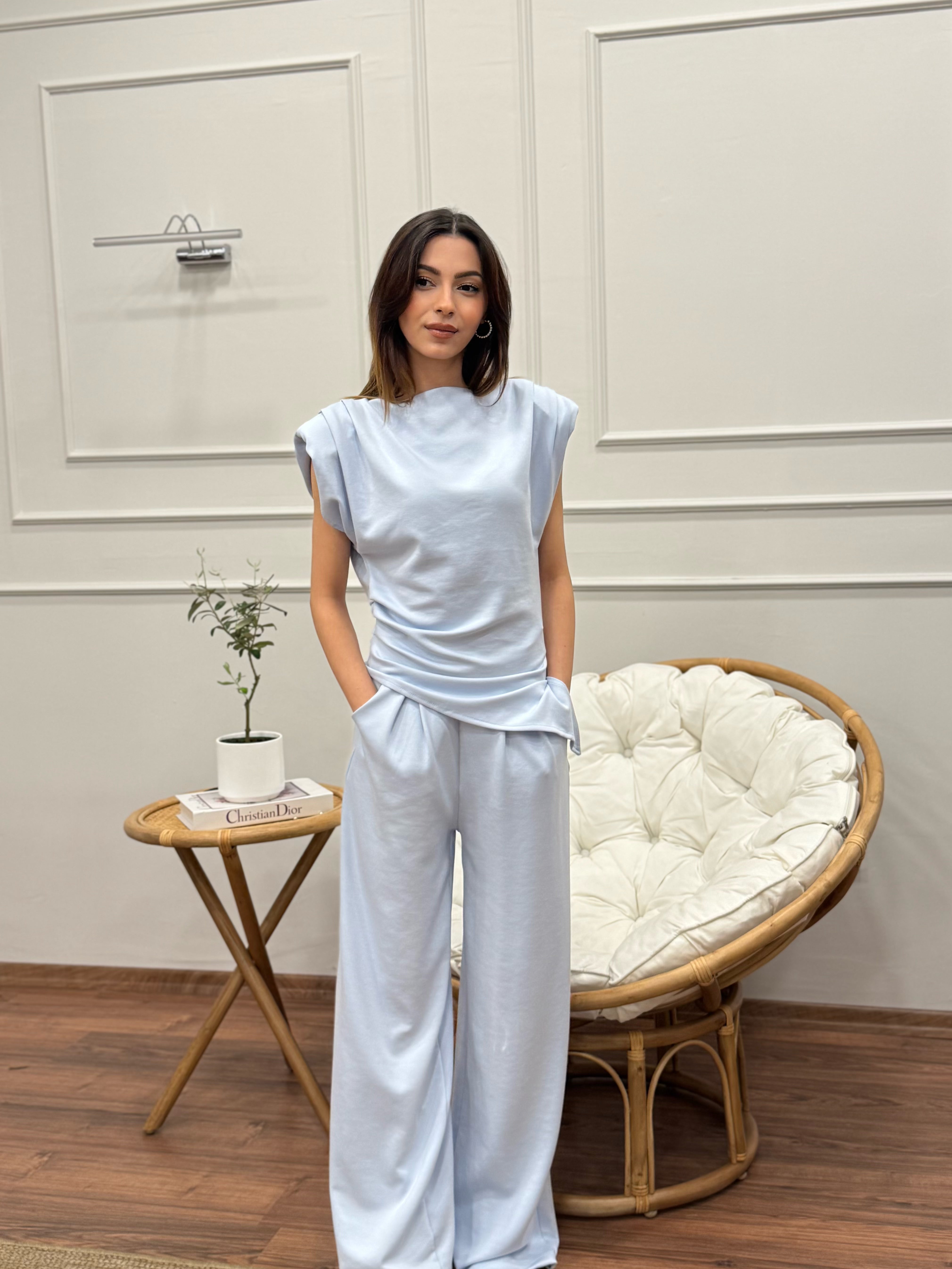 Stella Özel Tasarım İspanyol Pantolon Bluz Bebe Mavisi Takım