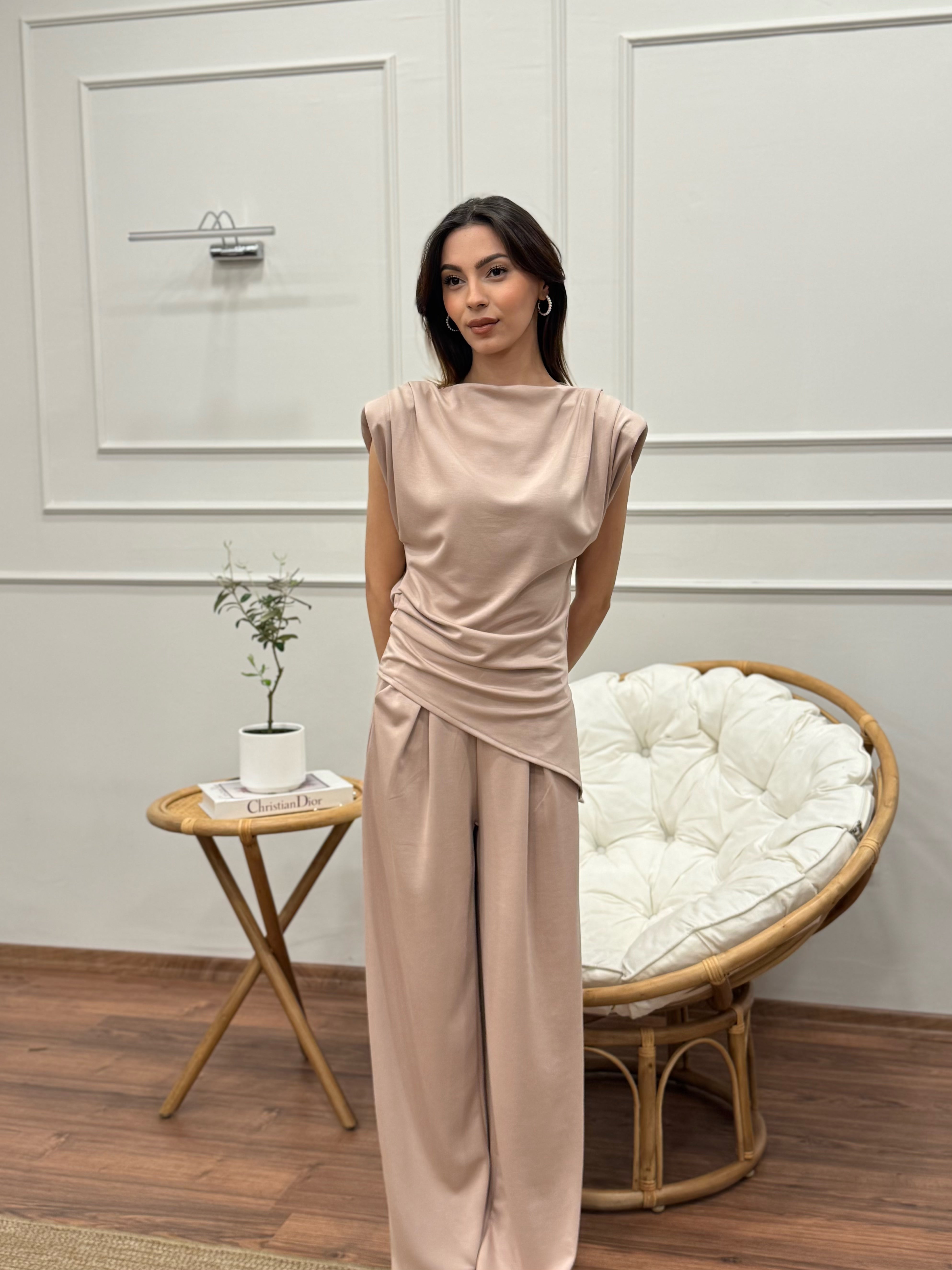 Stella Özel Tasarım İspanyol Pantolon Bluz Bej Takım