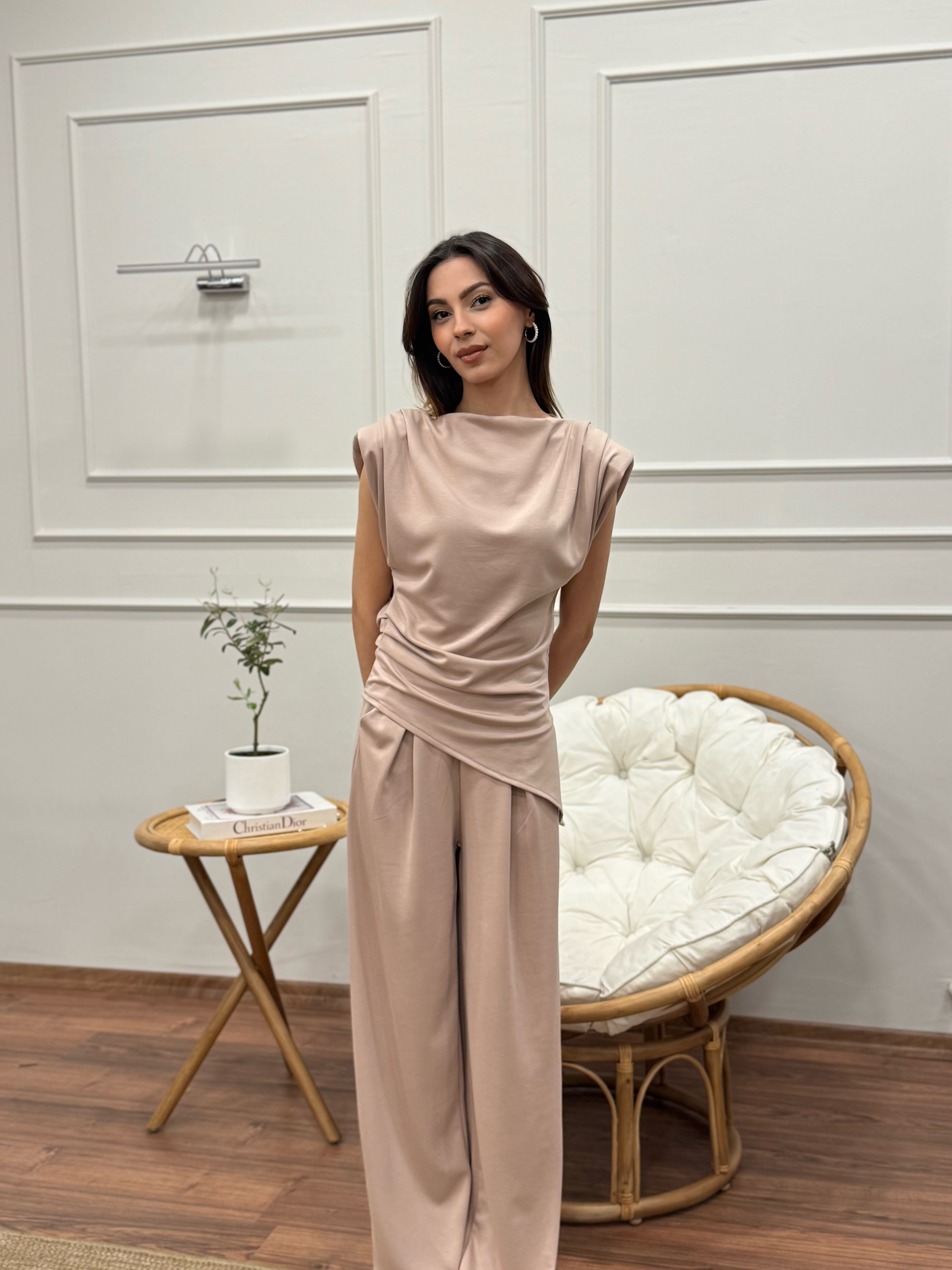 Stella Özel Tasarım İspanyol Pantolon Bluz Bej Takım