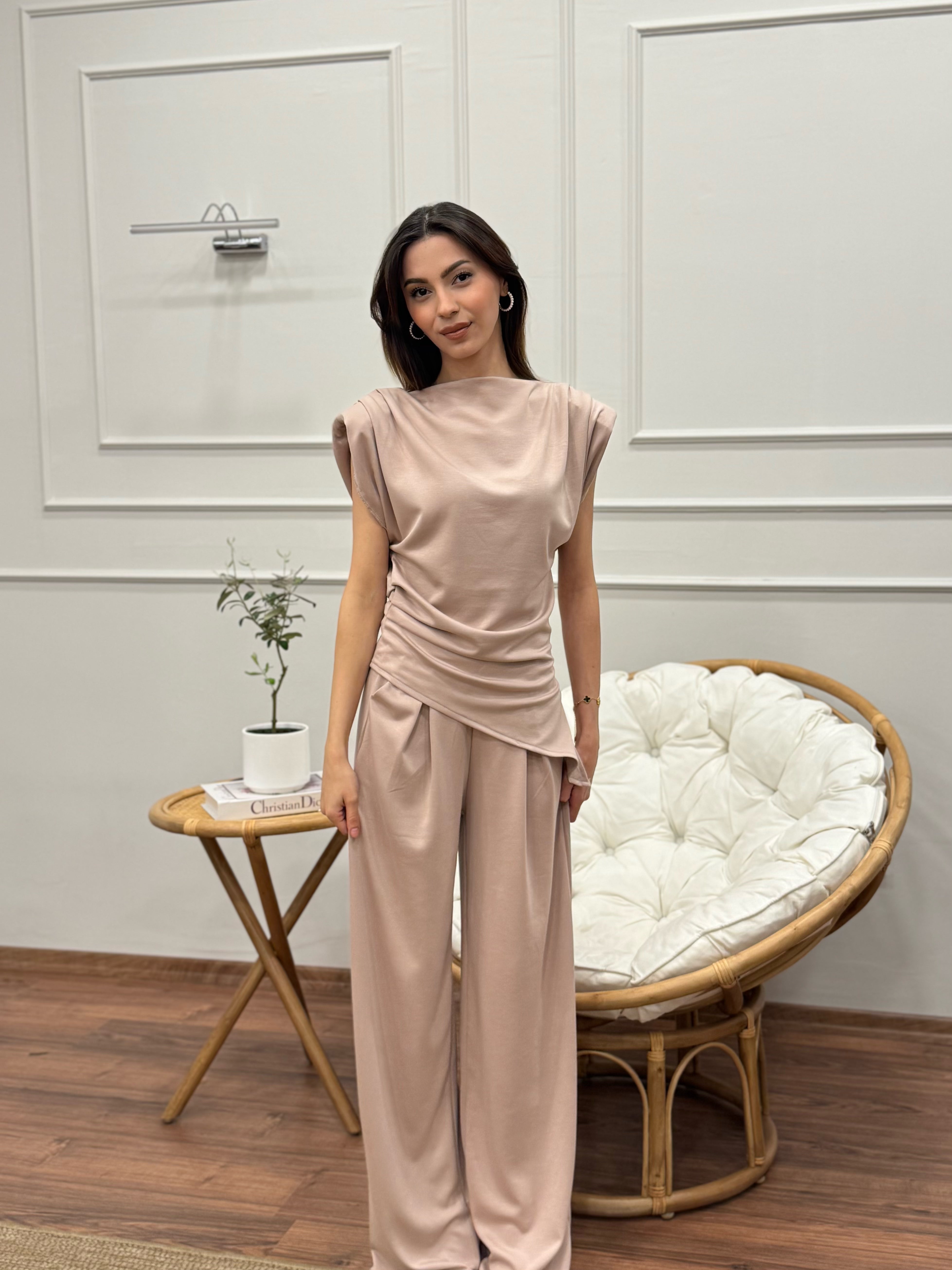 Stella Özel Tasarım İspanyol Pantolon Bluz Bej Takım