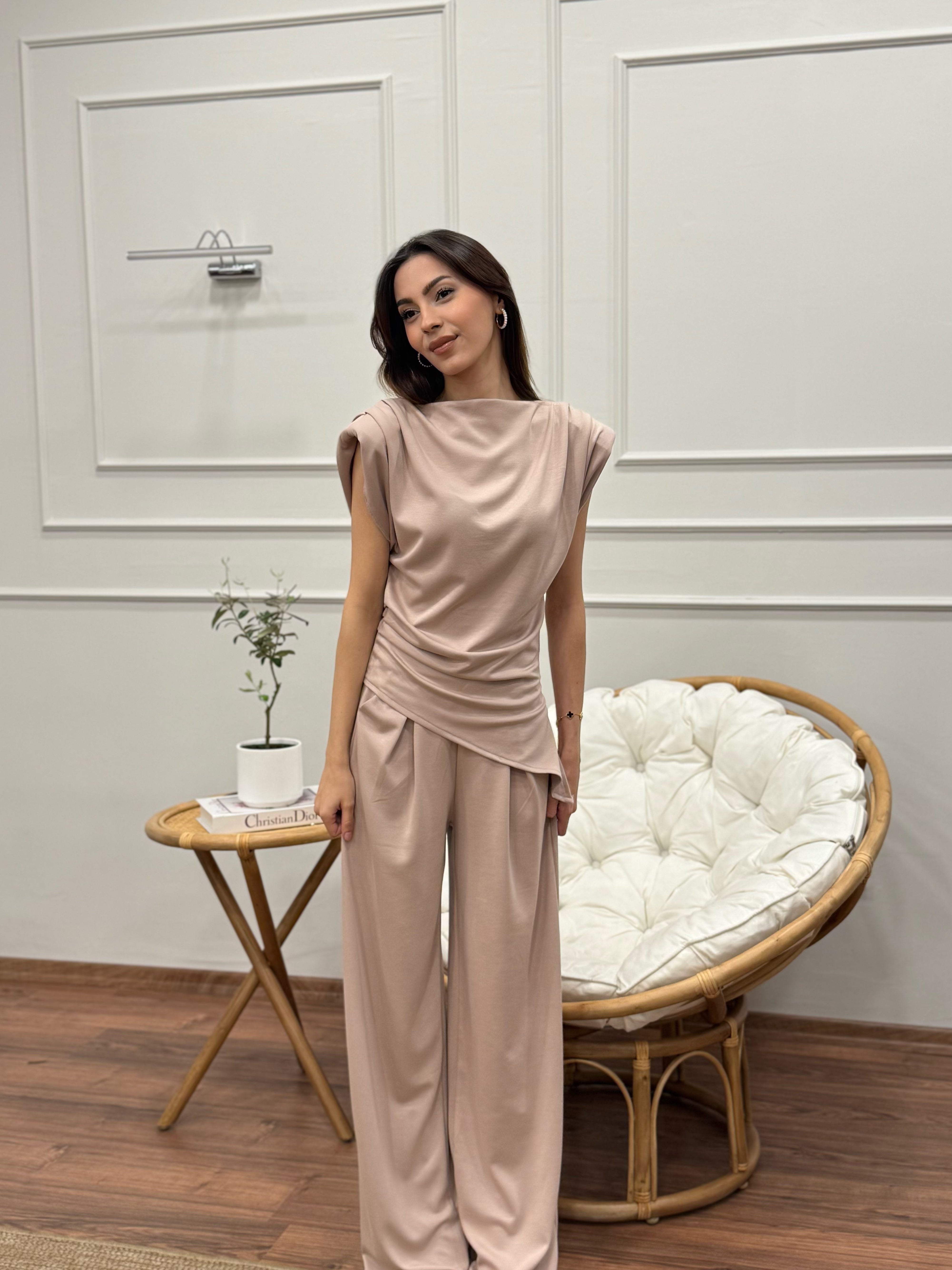 Stella Özel Tasarım İspanyol Pantolon Bluz Bej Takım