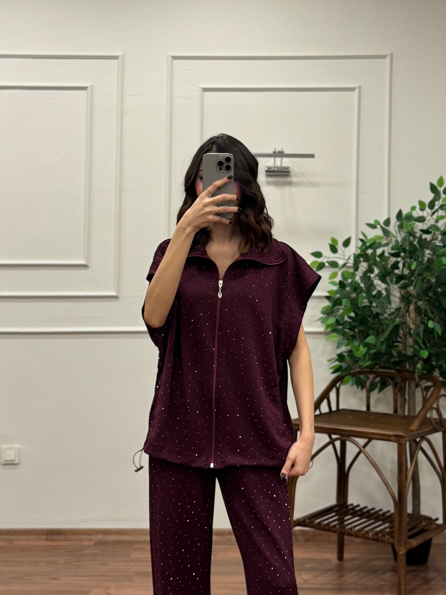 Lumi Yelek Pantolon Taşlı Bordo Takım