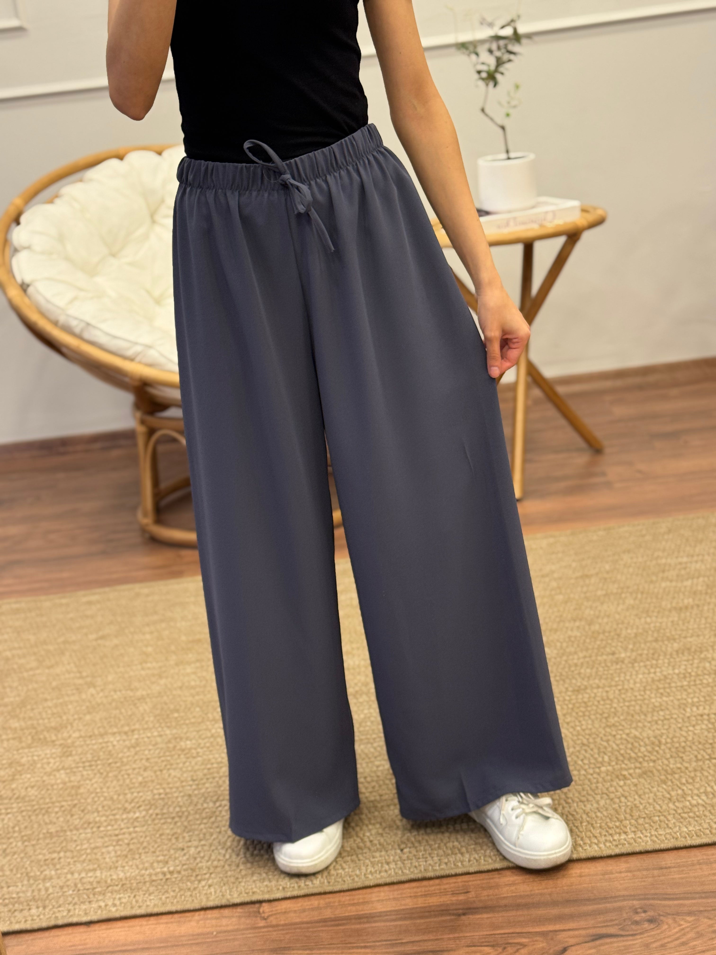 Tensel Kumaş Geniş Kesim Antrasit Pantolon