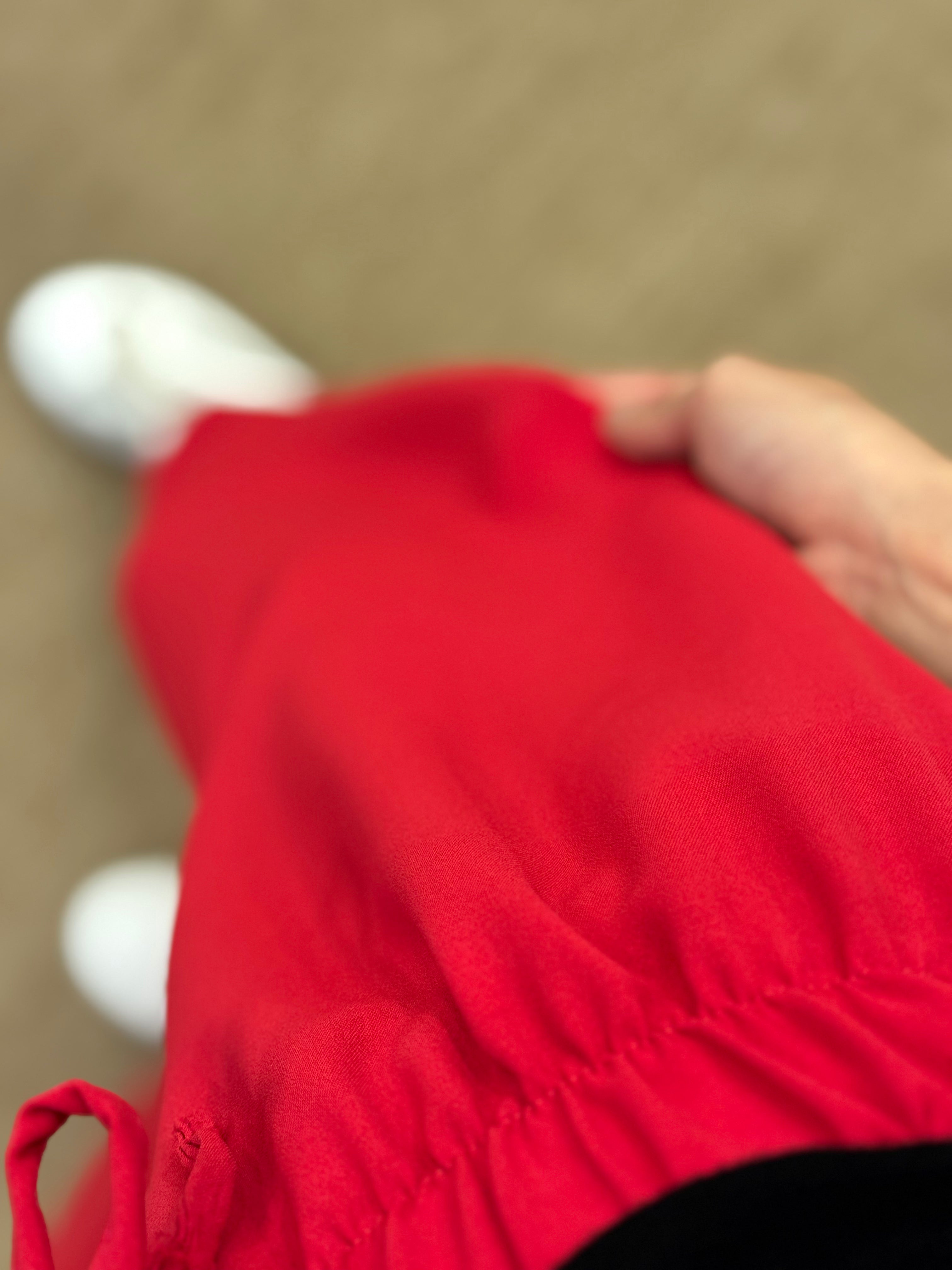 Tensel Kumaş Geniş Kesim Kırmızı Pantolon