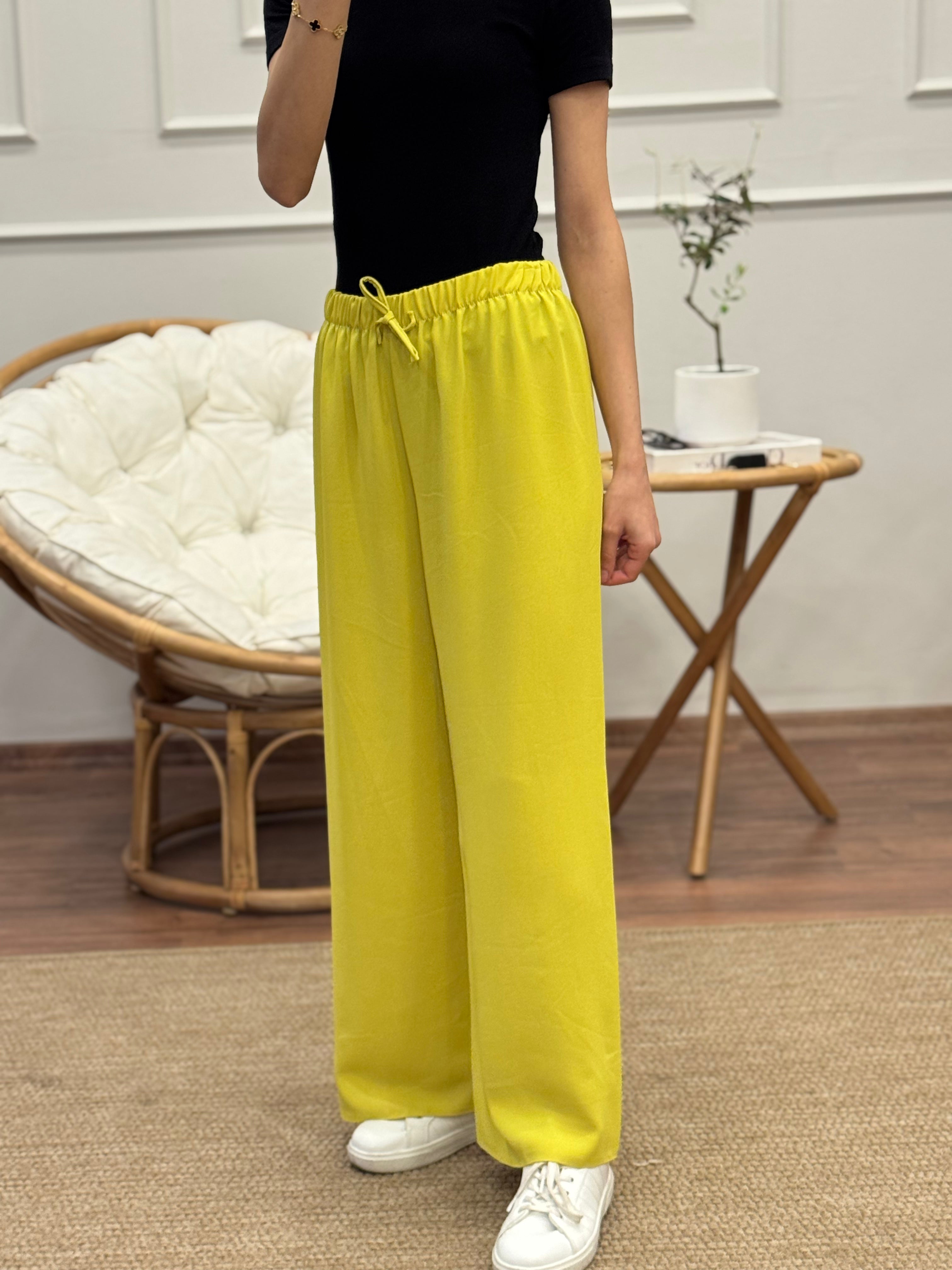 Tensel Kumaş Geniş Kesim Yağ Yeşili Pantolon