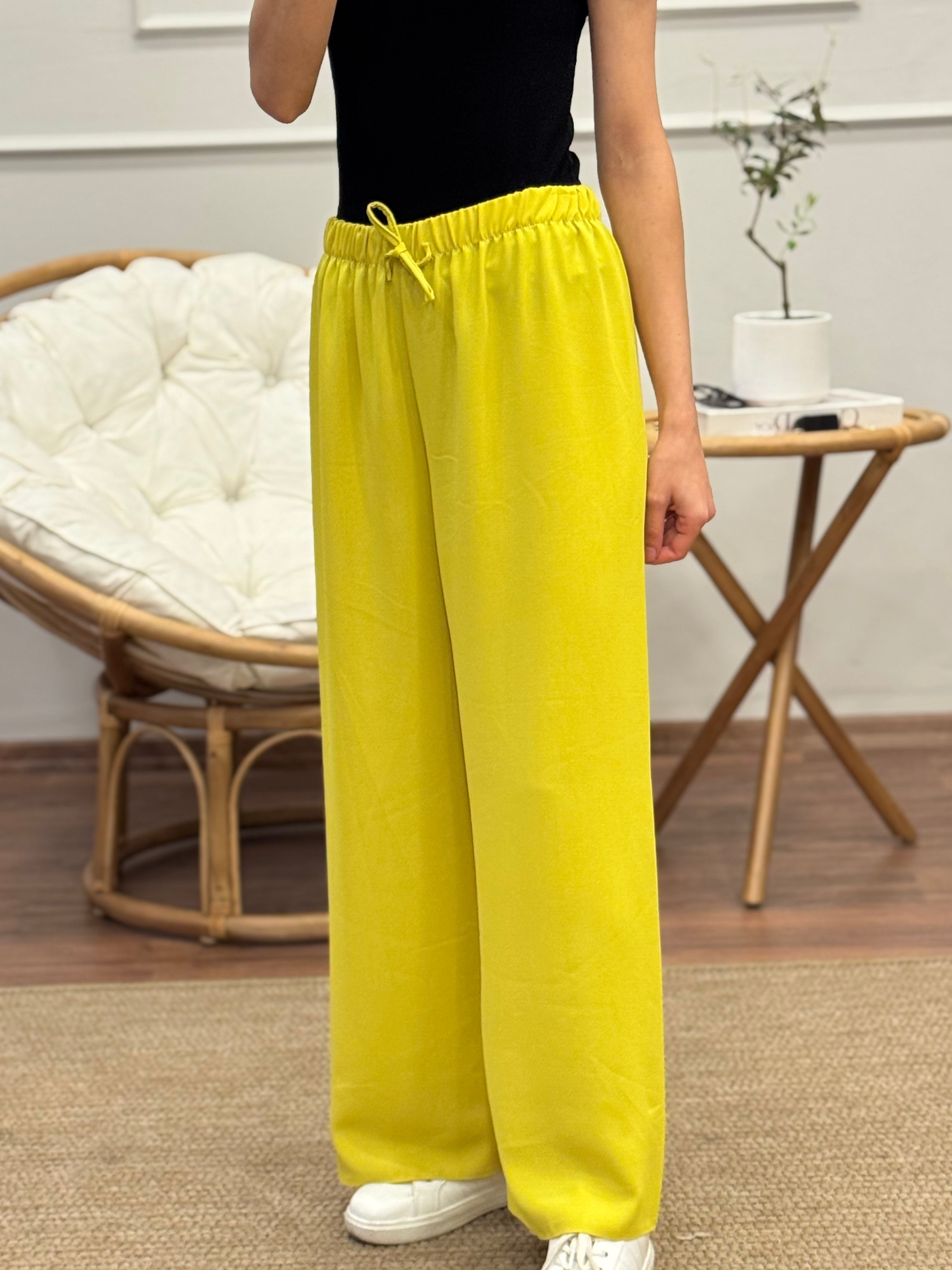 Tensel Kumaş Geniş Kesim Yağ Yeşili Pantolon