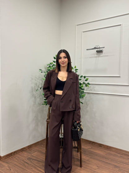 Calista Blazer Ceket Pantolon Kahverengi Takım