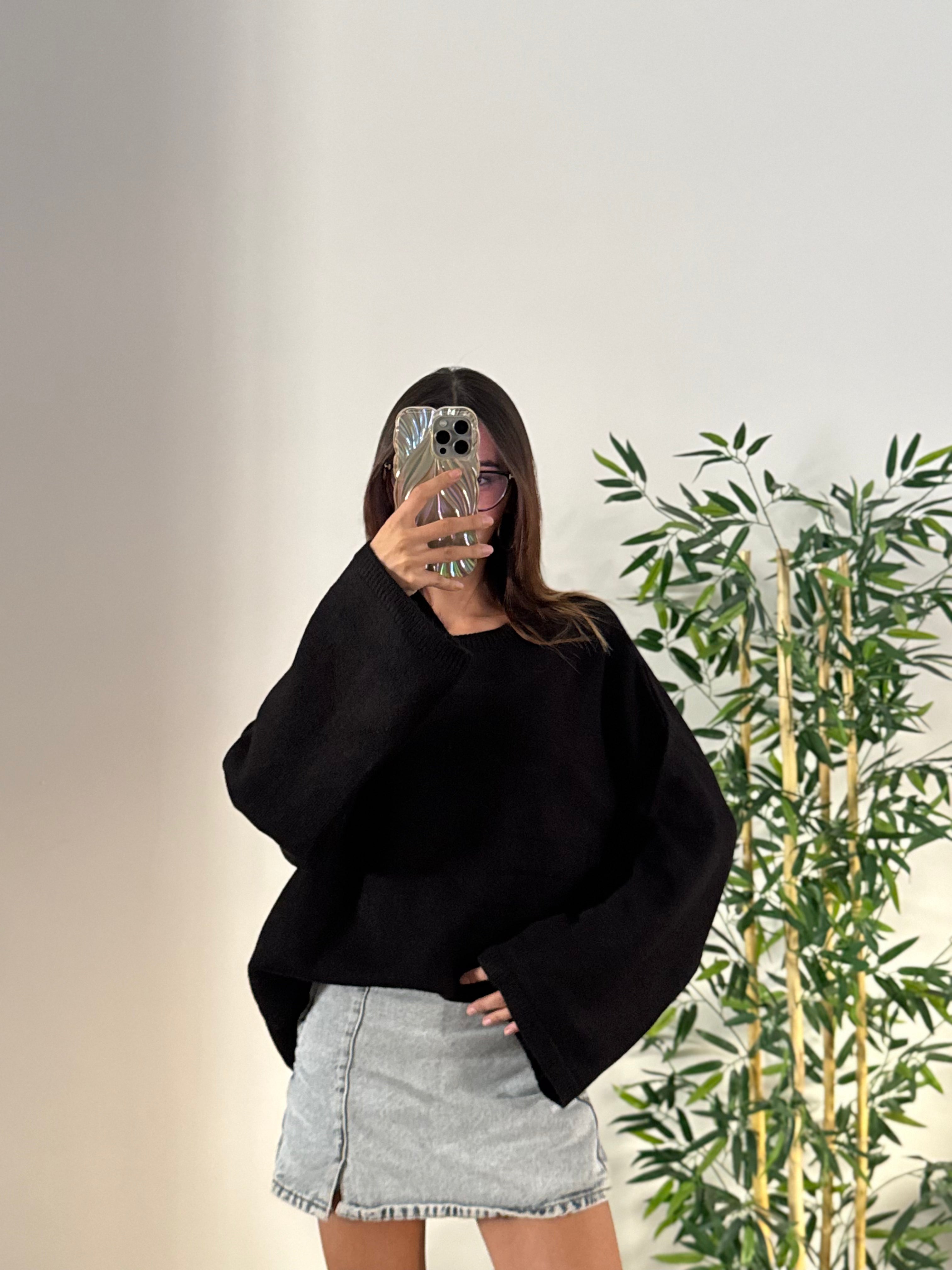 Oversize Bisiklet Yaka Pinterest Siyah Kazak