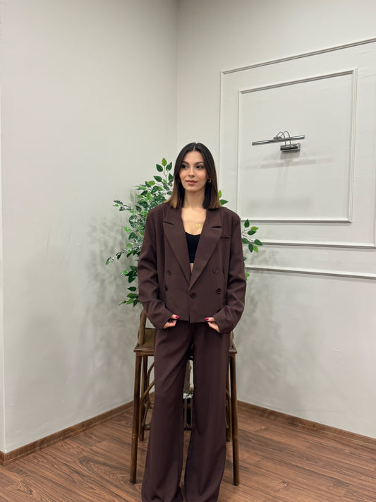 Calista Blazer Ceket Pantolon Kahverengi Takım