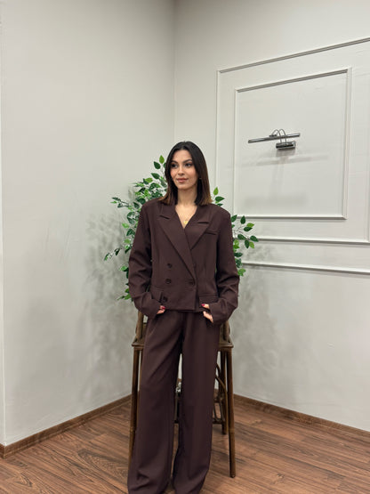 Calista Blazer Ceket Pantolon Kahverengi Takım