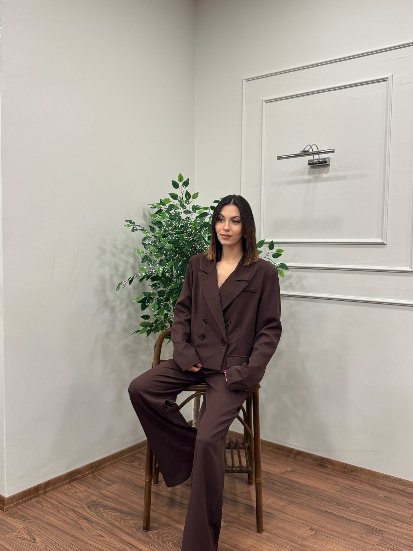 Calista Blazer Ceket Pantolon Kahverengi Takım