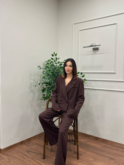 Calista Blazer Ceket Pantolon Kahverengi Takım