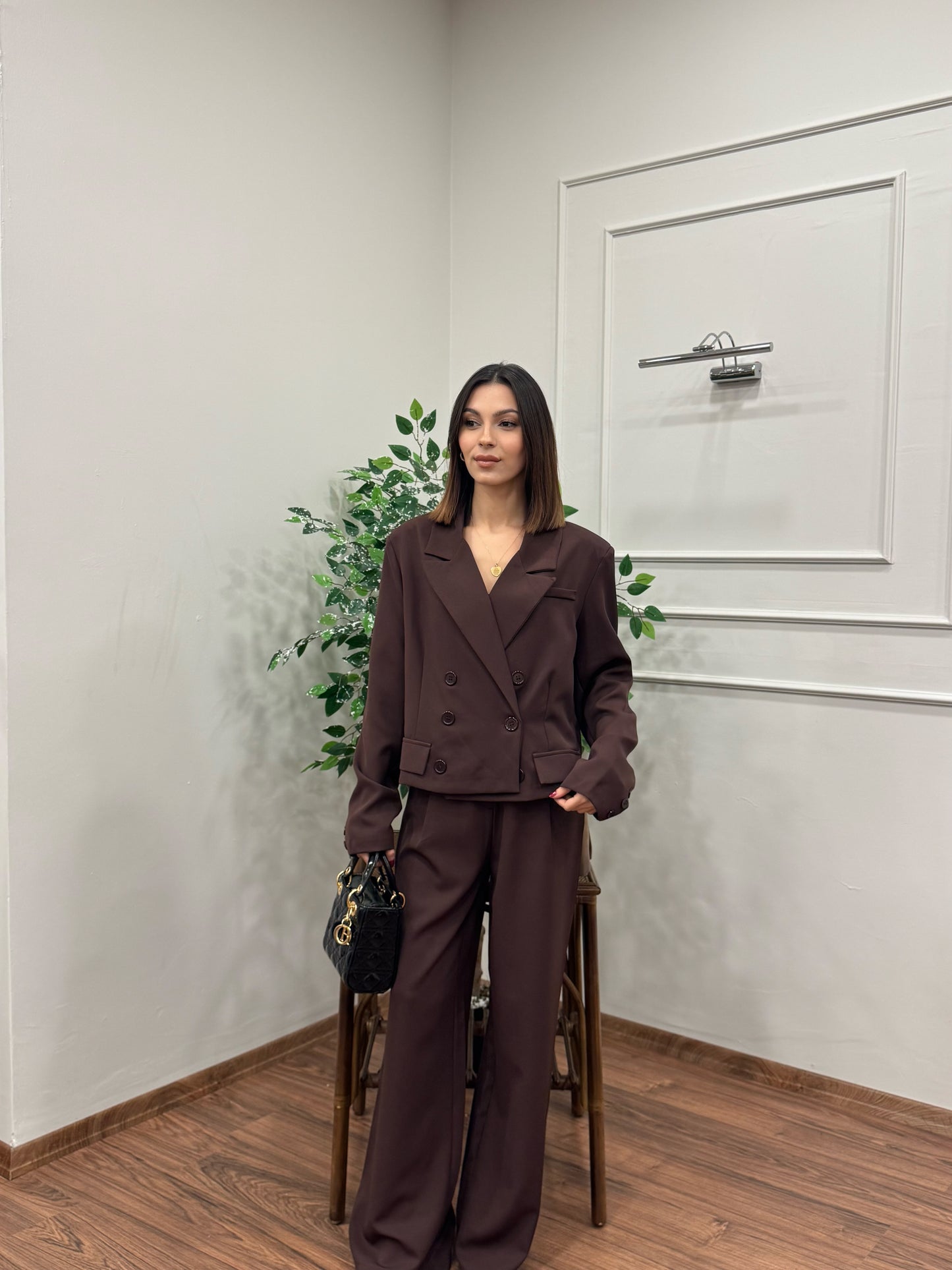 Calista Blazer Ceket Pantolon Kahverengi Takım