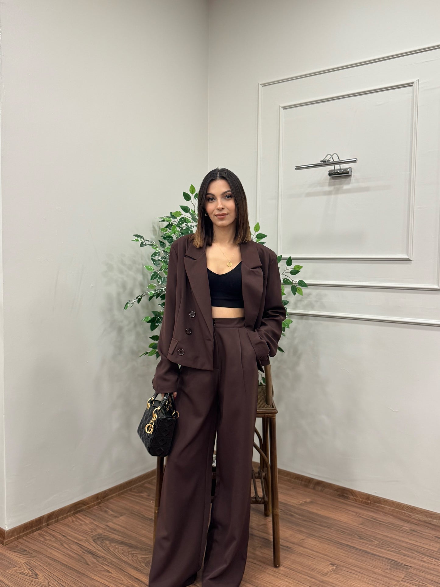 Calista Blazer Ceket Pantolon Kahverengi Takım