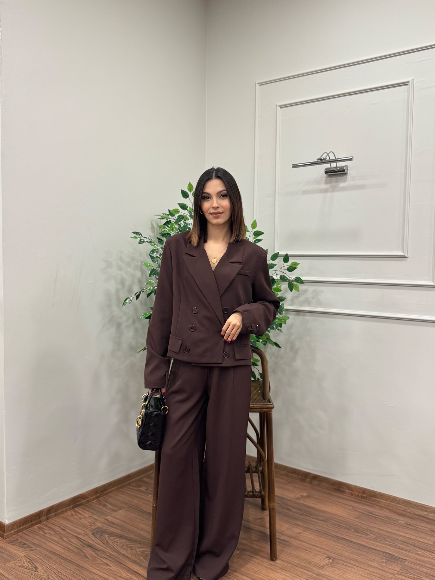 Calista Blazer Ceket Pantolon Kahverengi Takım