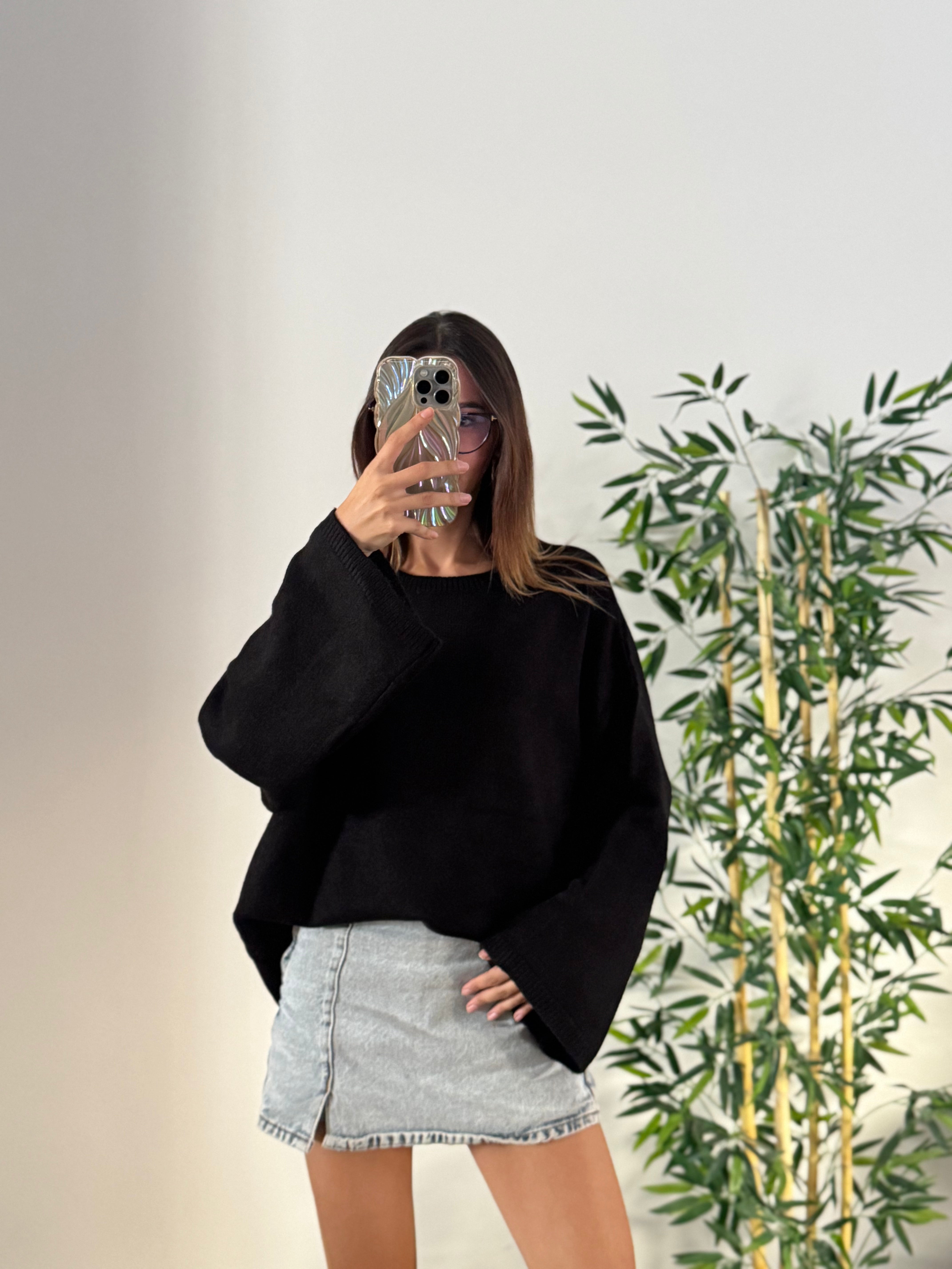 Oversize Bisiklet Yaka Pinterest Siyah Kazak