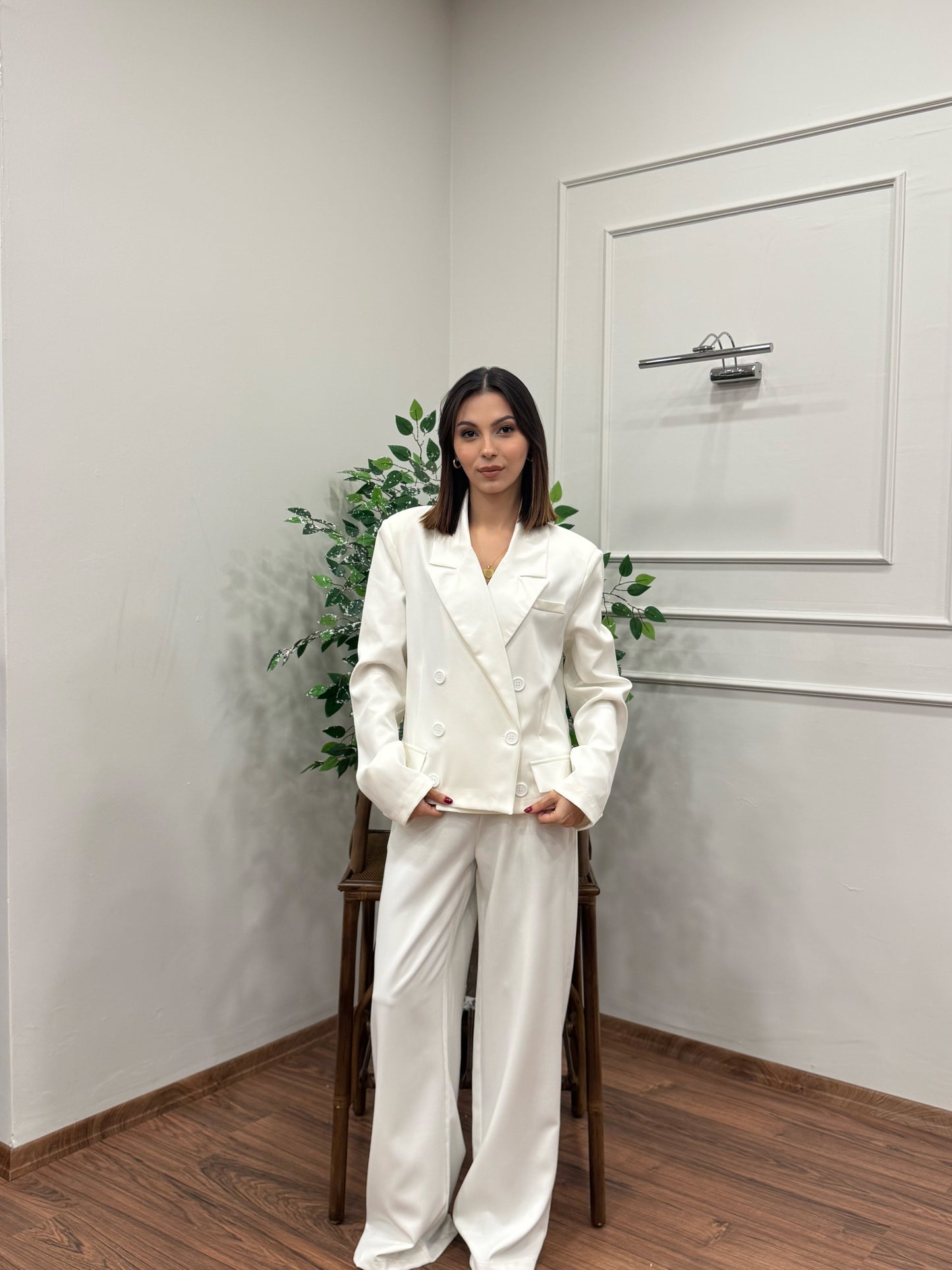 Calista Blazer Ceket Pantolon Beyaz Takım