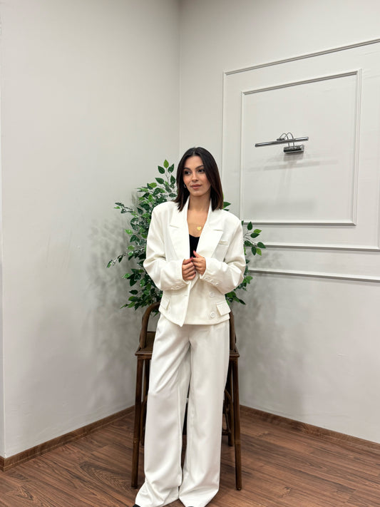 Calista Blazer Ceket Pantolon Beyaz Takım