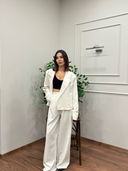 Calista Blazer Ceket Pantolon Beyaz Takım