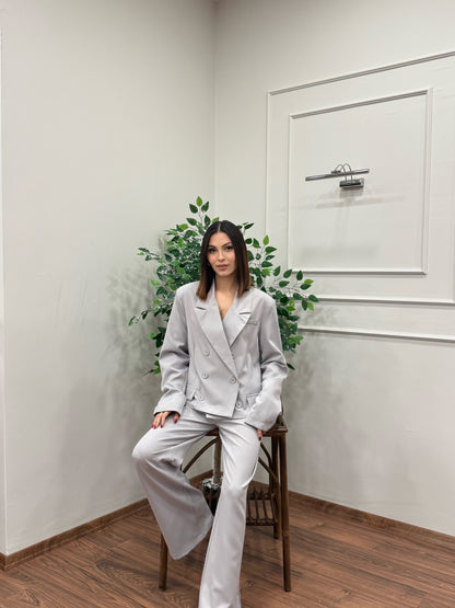 Calista Blazer Ceket Pantolon Gri Takım