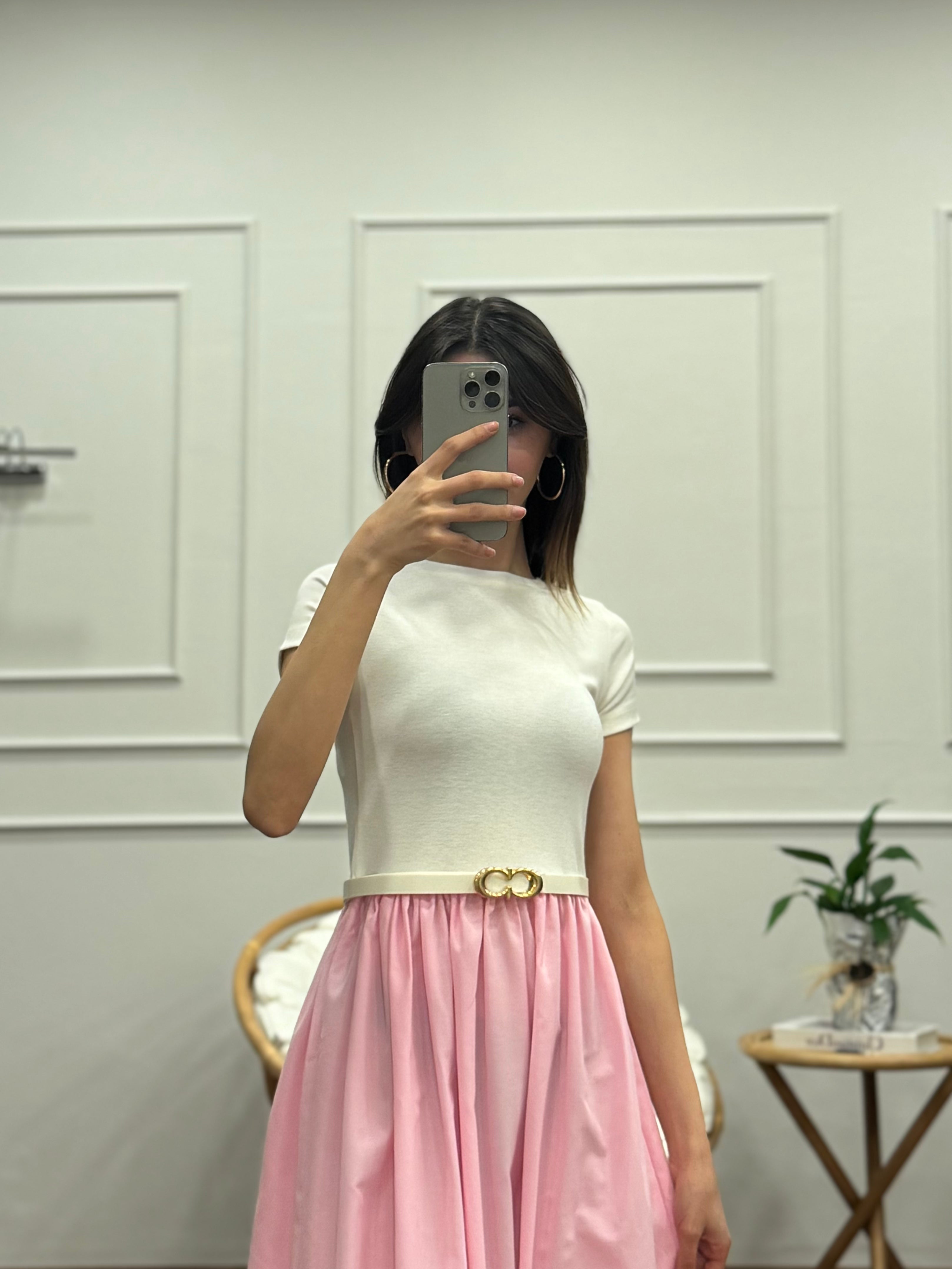 Diana Kloş Kemerli Toz Pembe Elbise