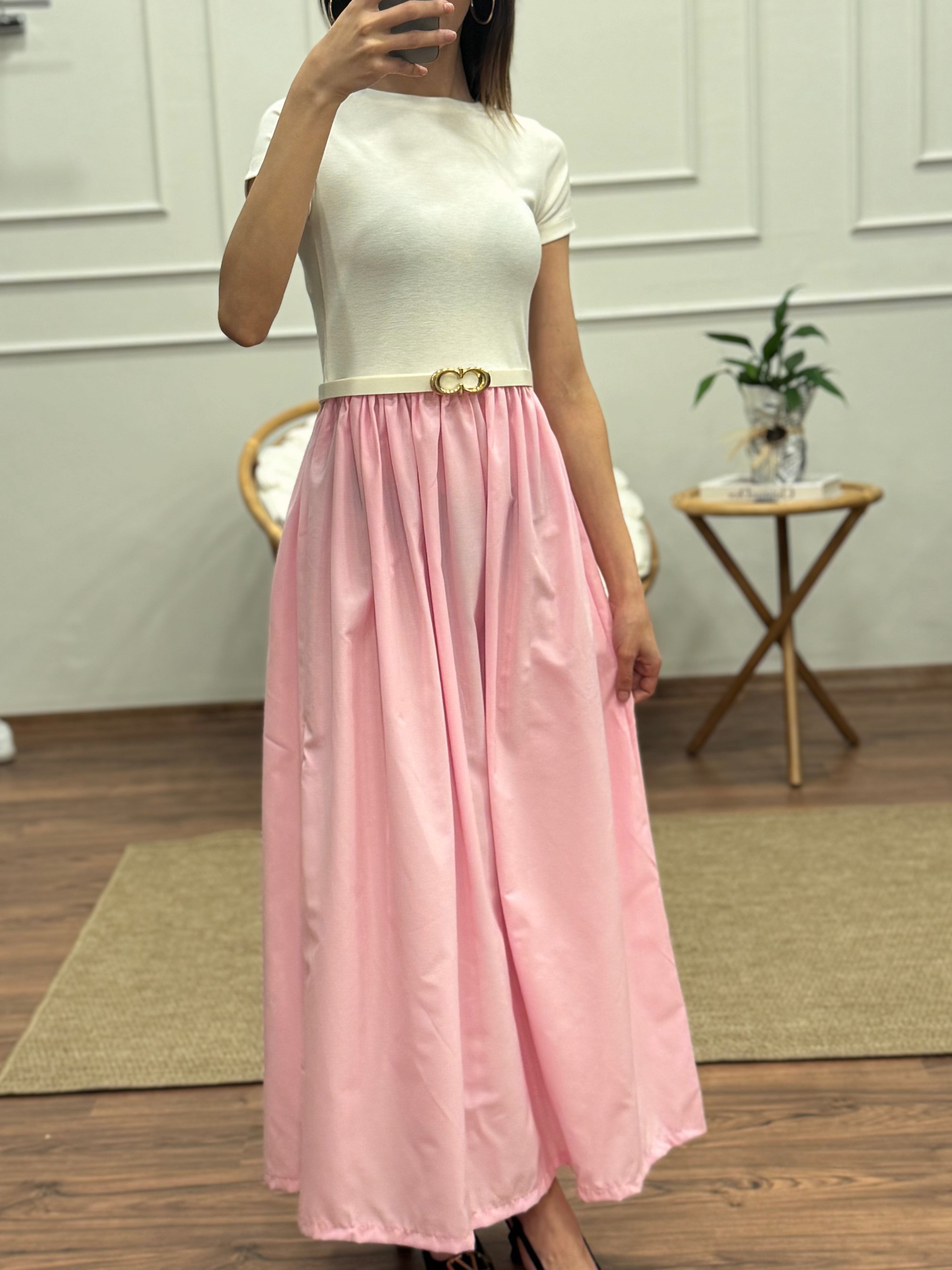 Diana Kloş Kemerli Toz Pembe Elbise