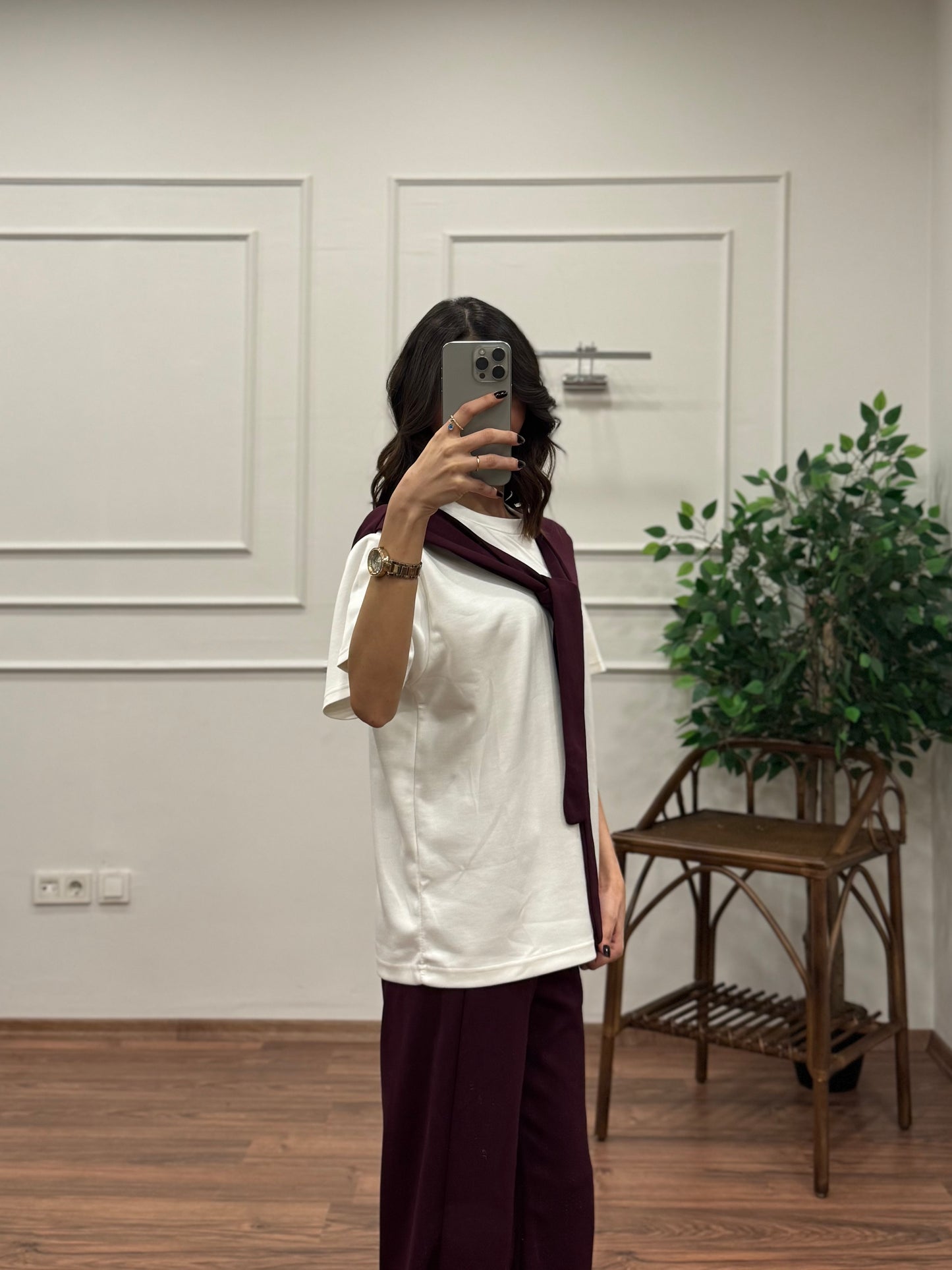 Verona Şal Bağlama Detay Mürdüm Takım